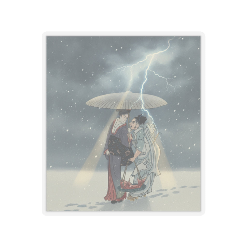 Dramatic Storm — Ebisu And Benten Walking In The Snow — Kiss-Cut Sticker
