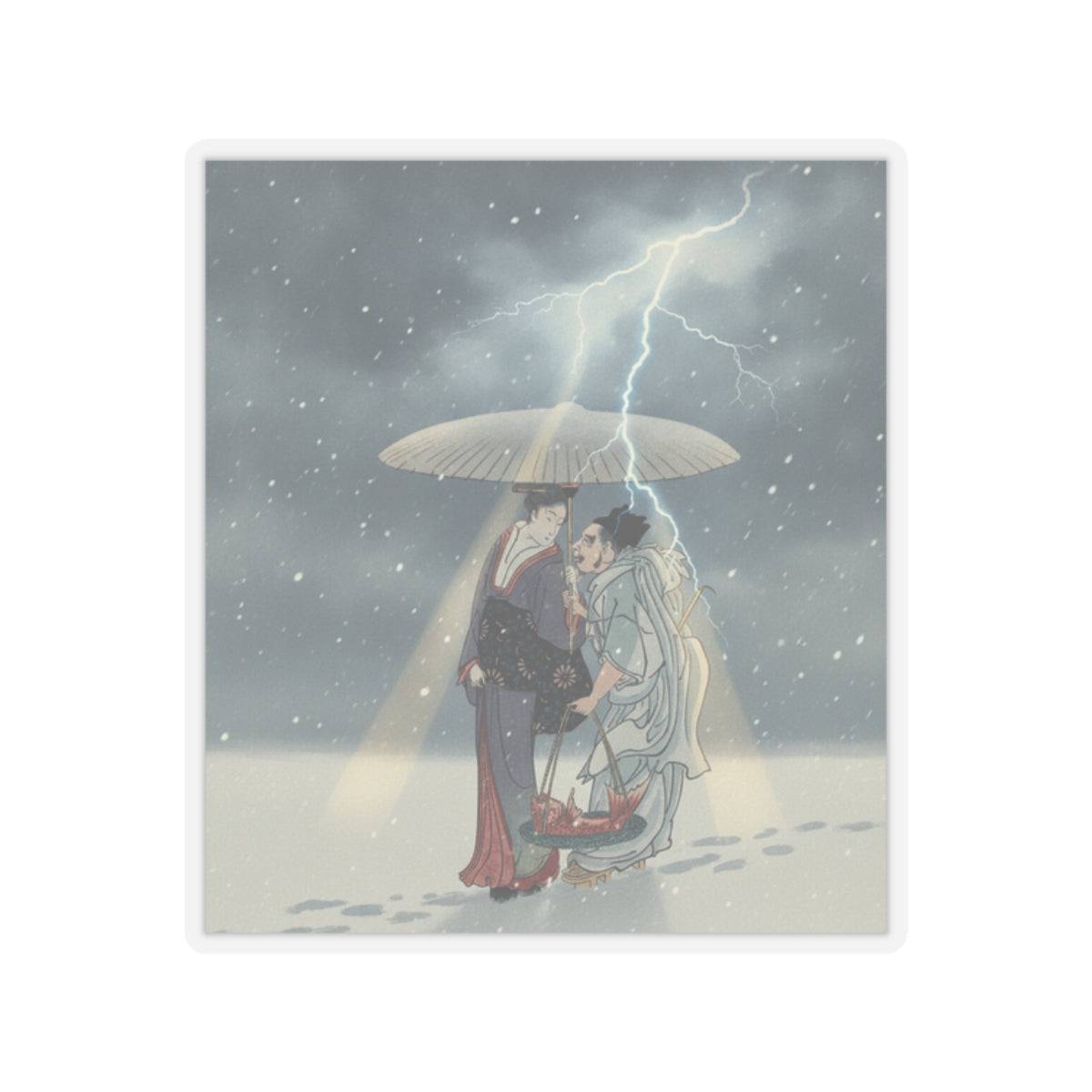 Dramatic Storm — Ebisu And Benten Walking In The Snow — Kiss-Cut Sticker