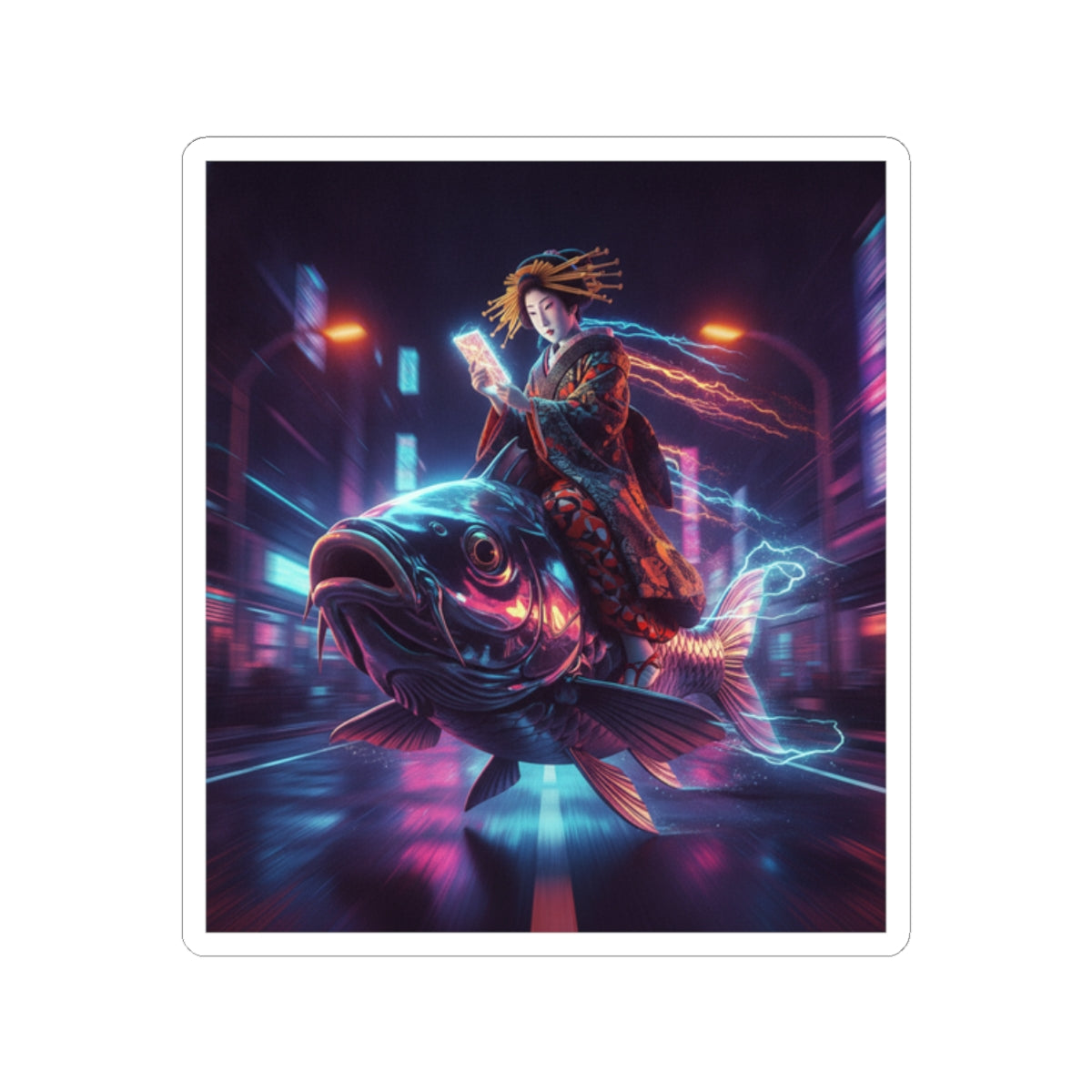 Fast Furious — Courtesan Seated On A Carp — Kiss-Cut Sticker