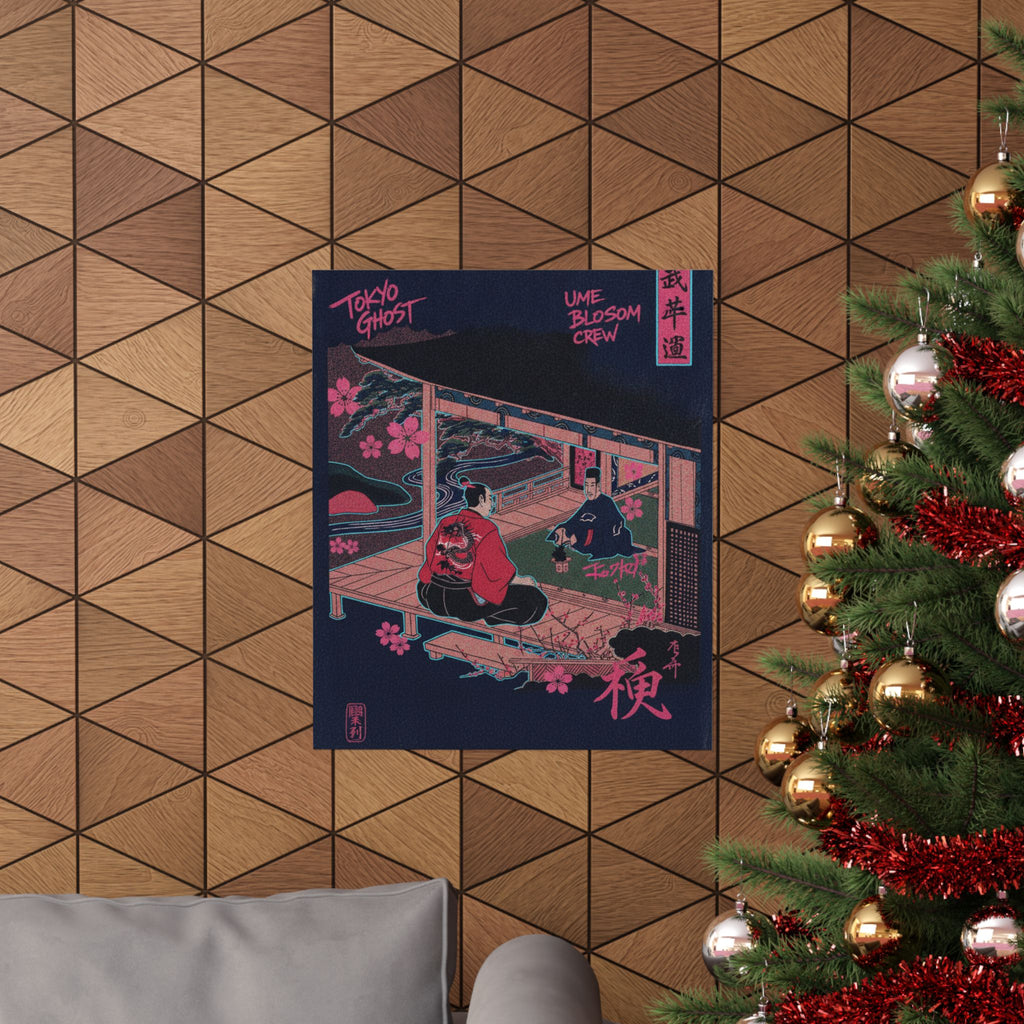 Japanese Street — Samurai Admiring Pine-Tree And Plum Blossoms — Matte Poster
