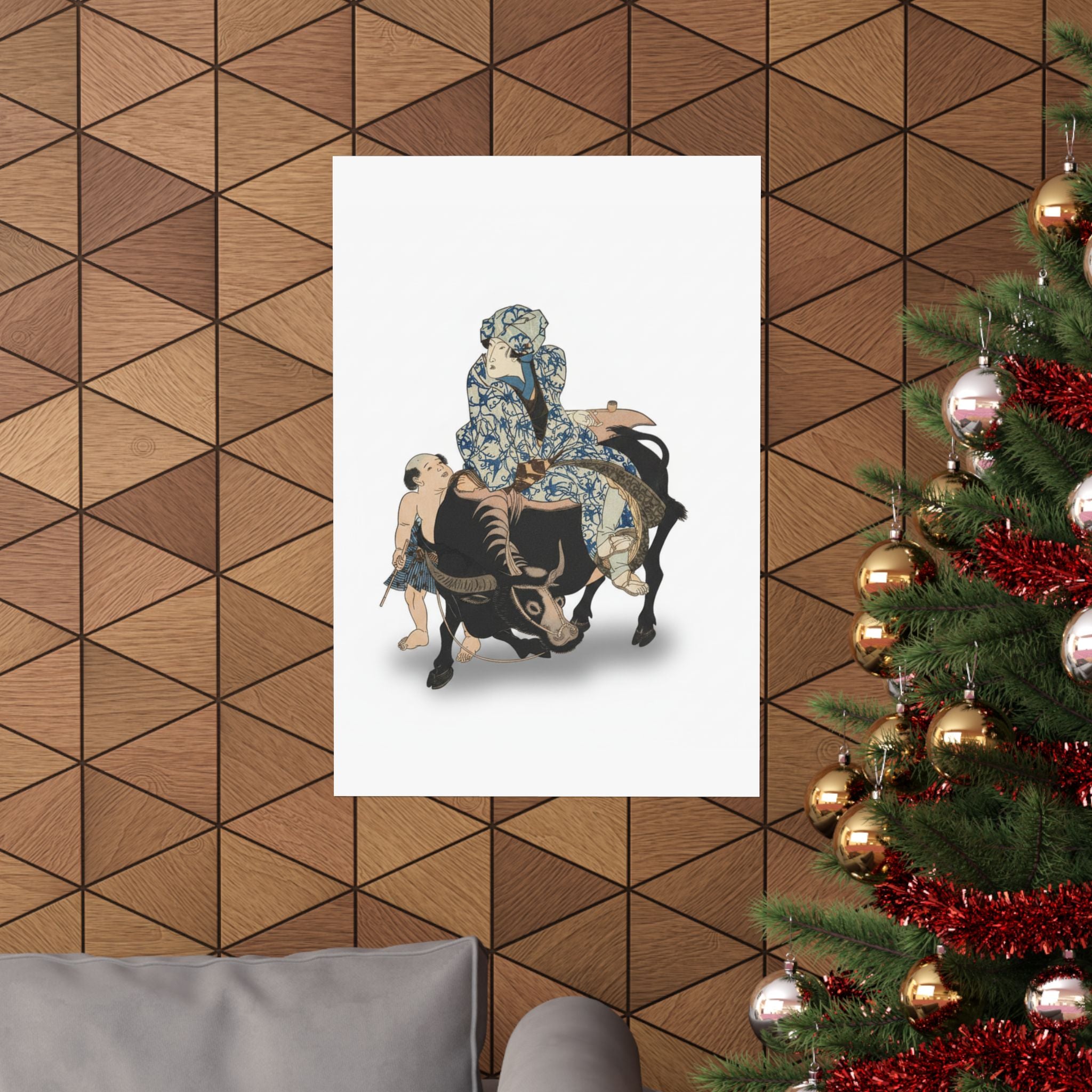 Ecommerce Main — Roshungi (Chinese, Lu Zhunyi) As A Woman With A Pipe Riding On A Buffalo — Matte Poster