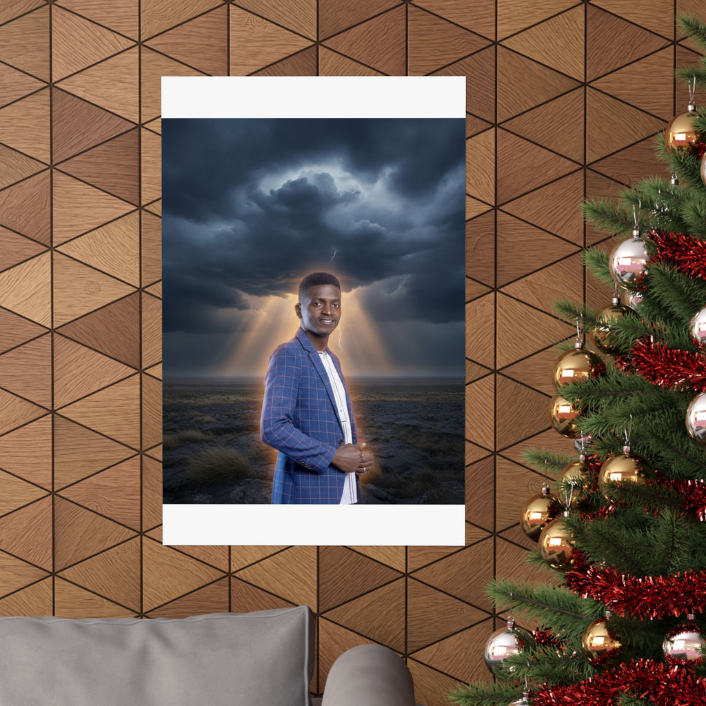 Smiling Man Blue Check Blazer Storm Sunrays Matte Poster
