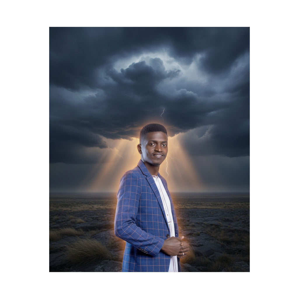 Smiling Man Blue Check Blazer Storm Sunrays Matte Poster