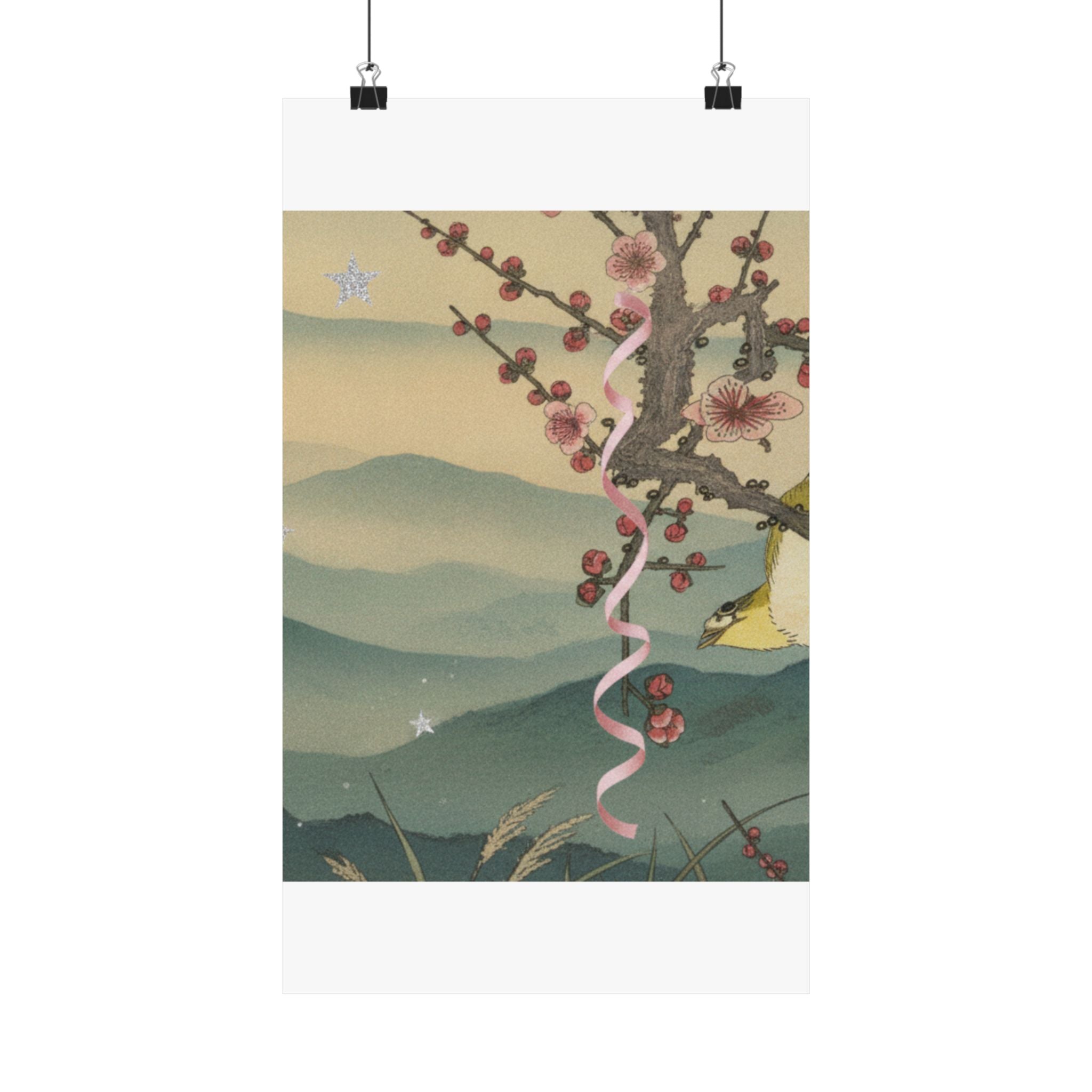 Scenic Nature — Bush Warbler On A Plum Branch (Ume Ni Uguisu) — Matte Poster