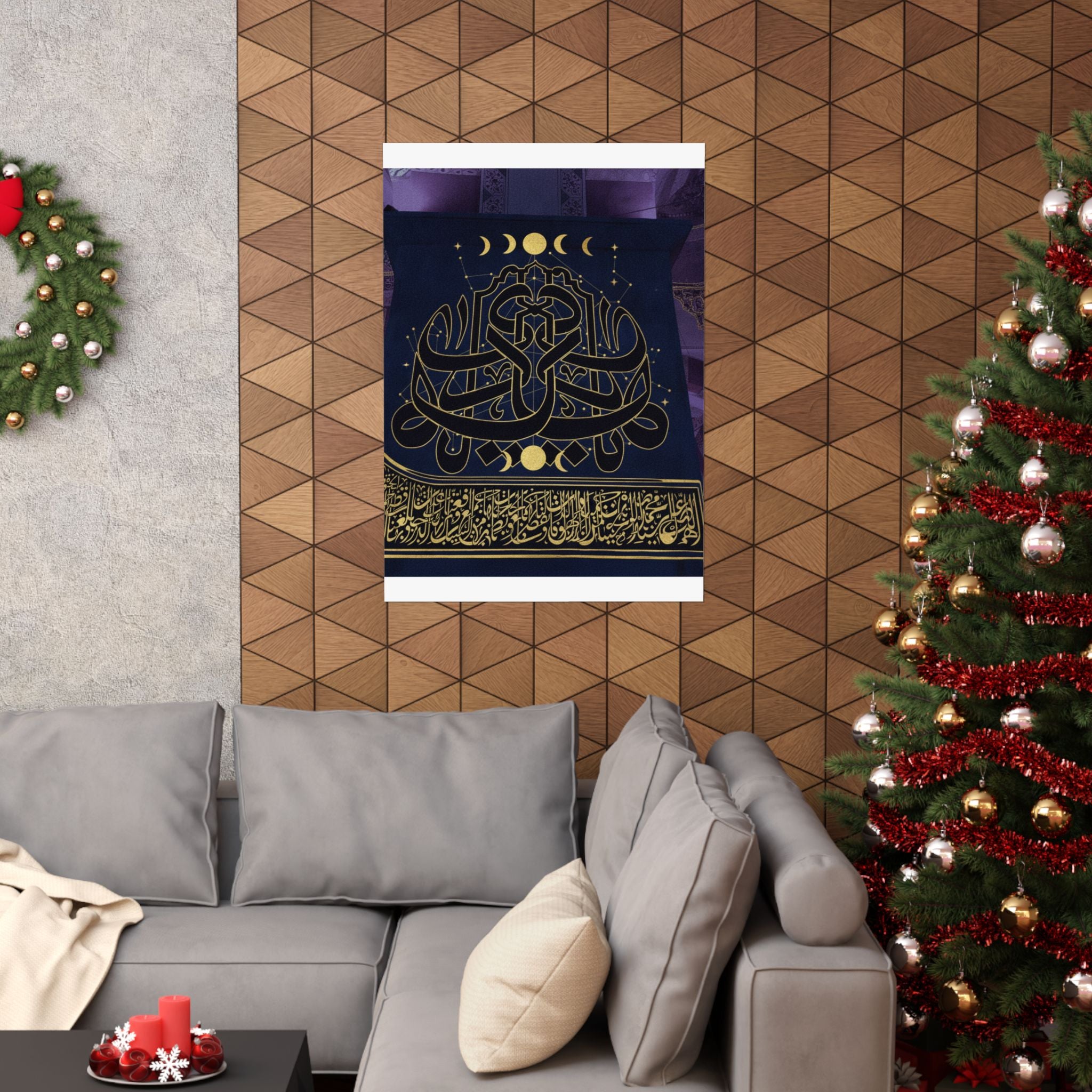 Gold Arabic Calligraphy Moon Phases Navy Matte Poster