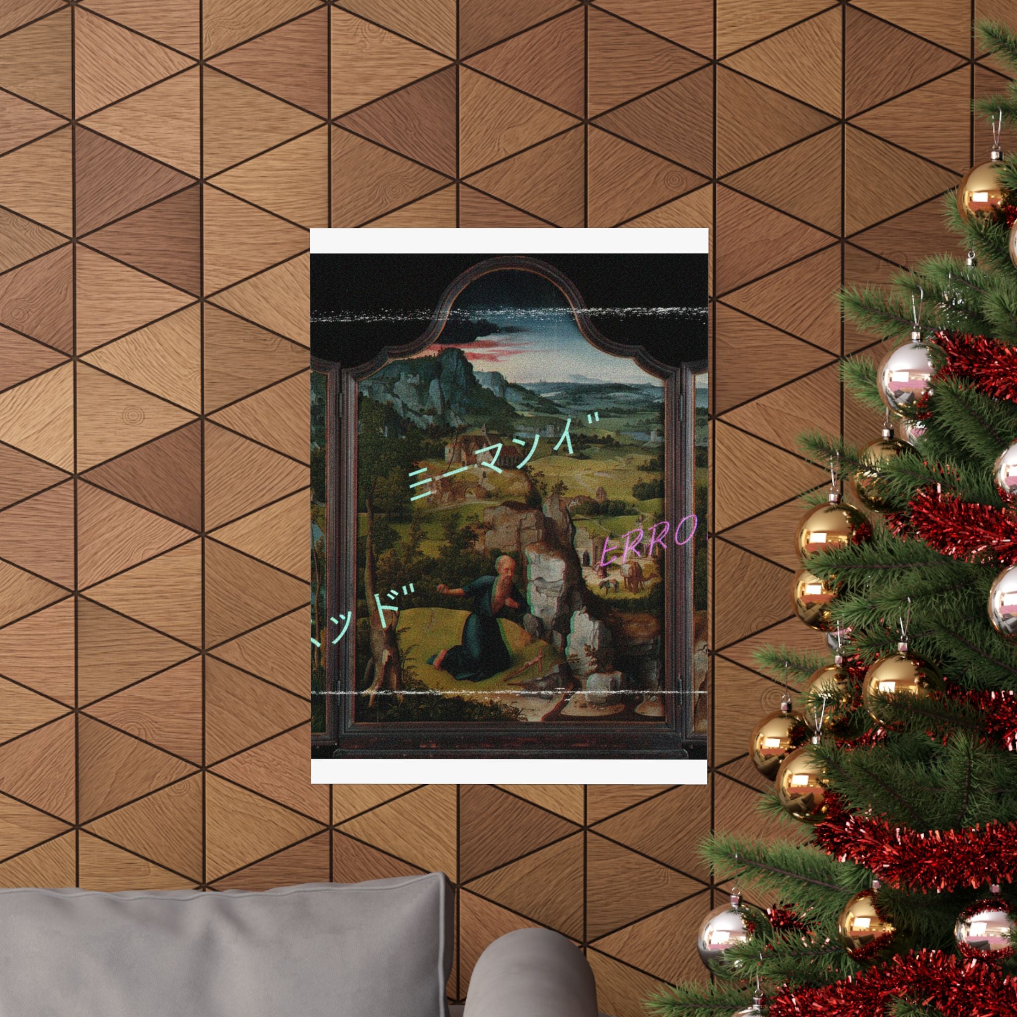 Glitched Renaissance Triptych Vaporwave ERROR Matte Poster