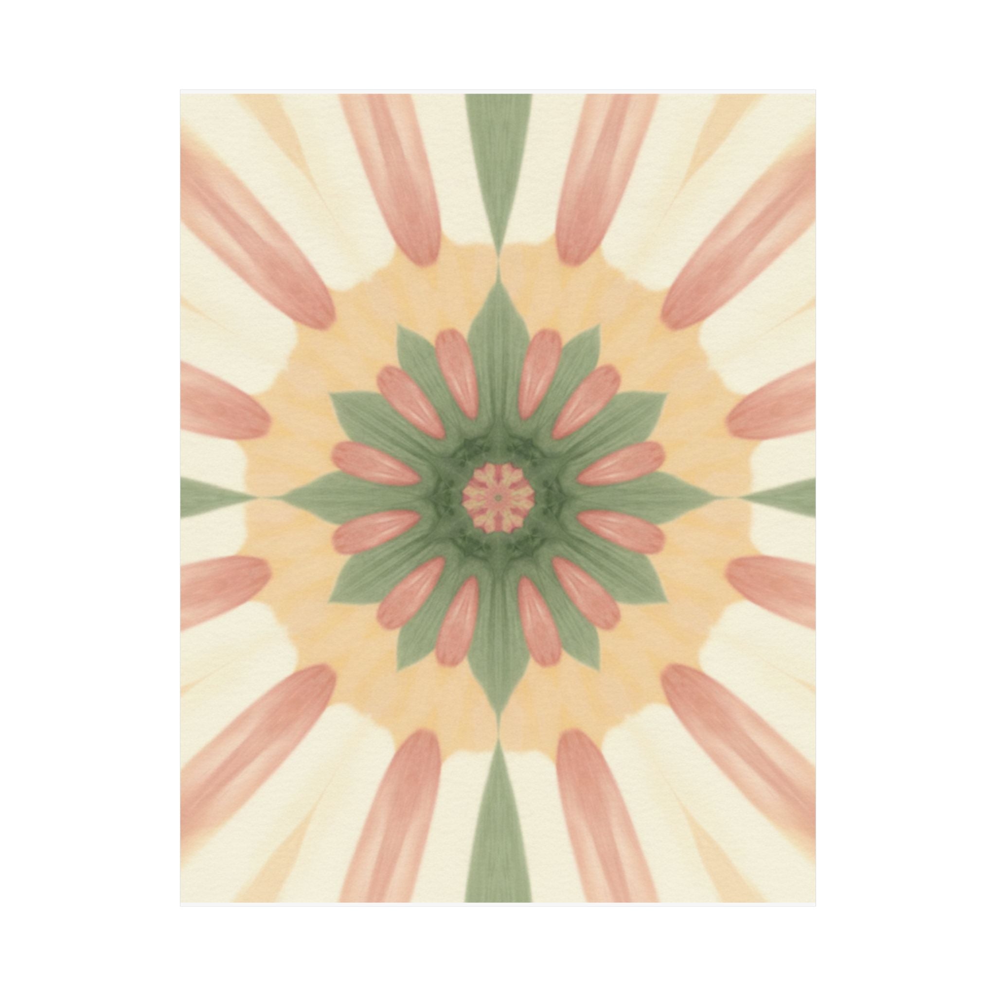 Peach and Sage Floral Kaleidoscope Mandala Poster