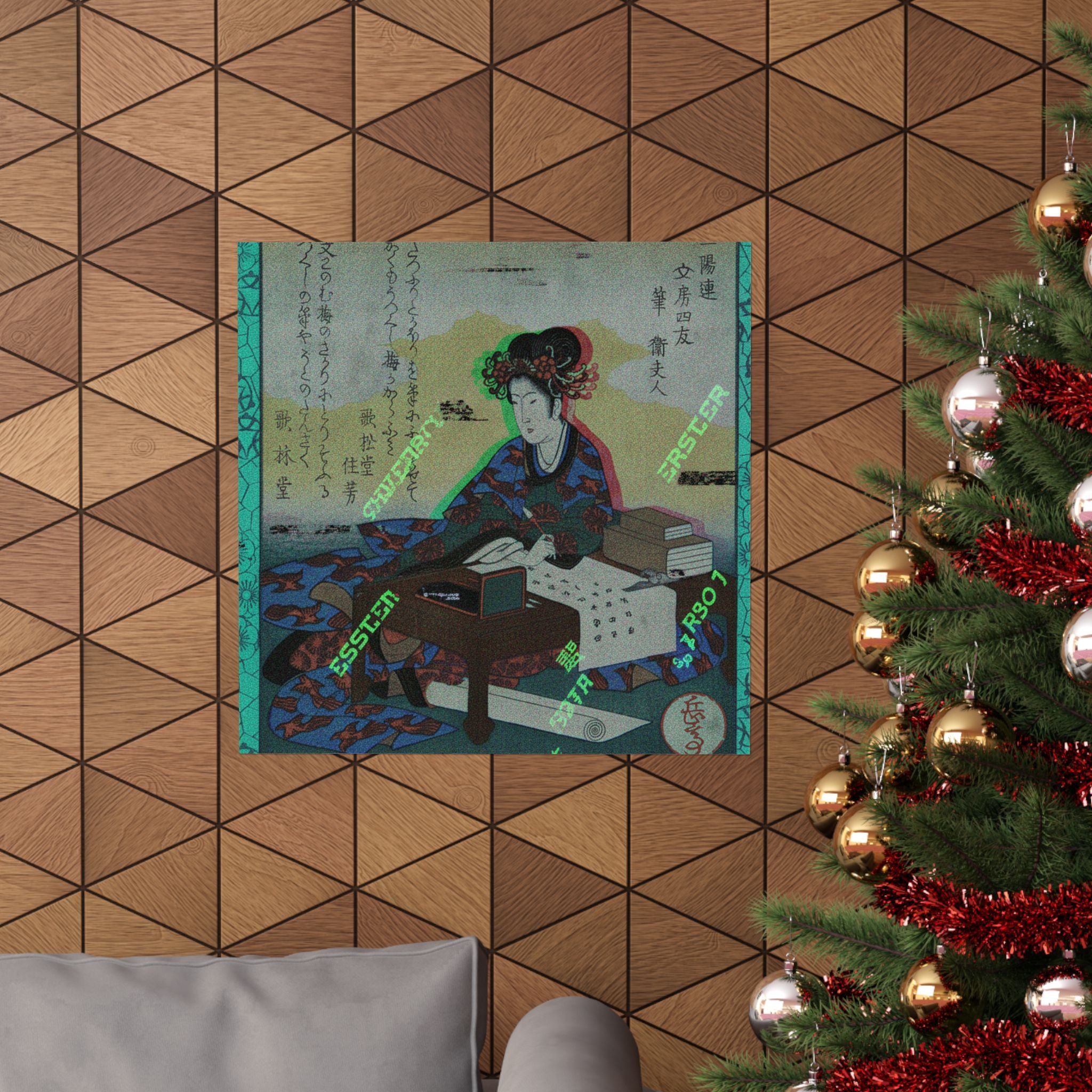 Glitch Culture — Chinese Lady Seated At A Table, Composing An Ode — Matte Poster