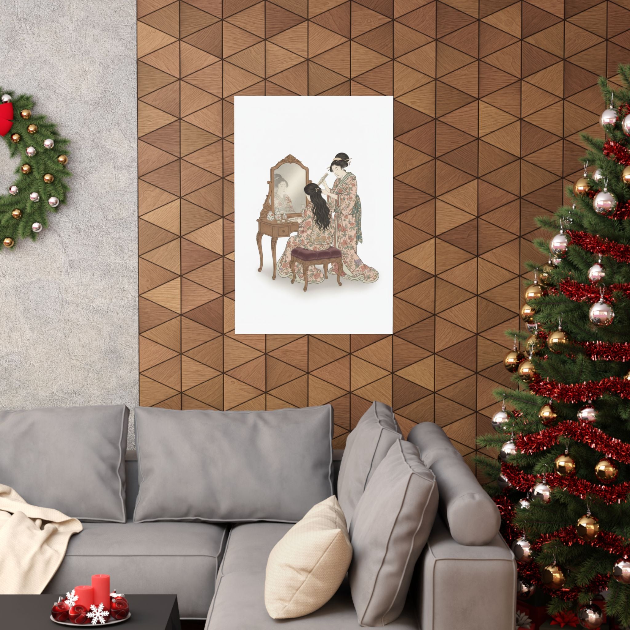 Ecommerce Main — A Woman At Her Toilet Seated Before A Mirror, Having Her Hair Combed By A Kameyu — Matte Poster