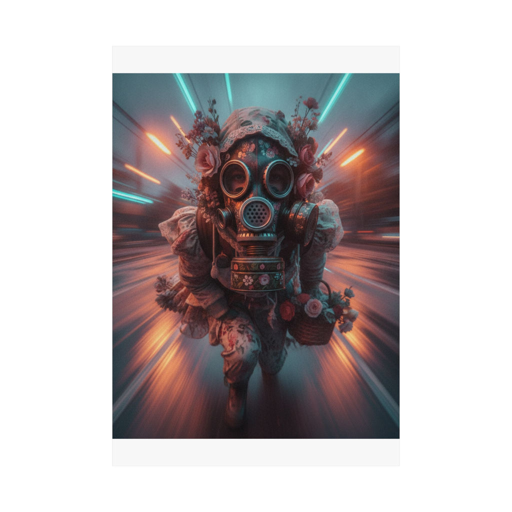 Neon Tunnel Rose Gas Mask Post-Apocalyptic Poster