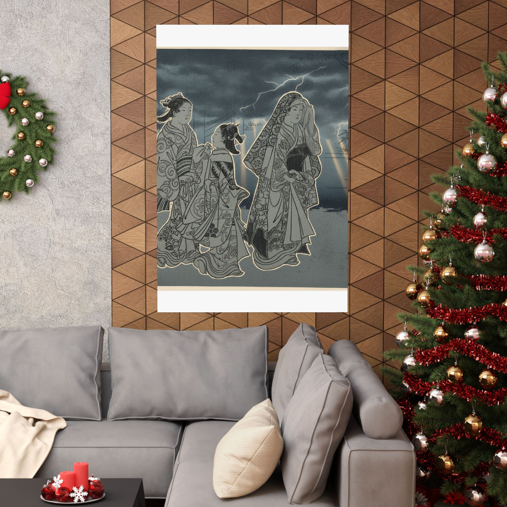 Dramatic Storm — A Courtesan Followed By Two Girl Attendants — Matte Poster