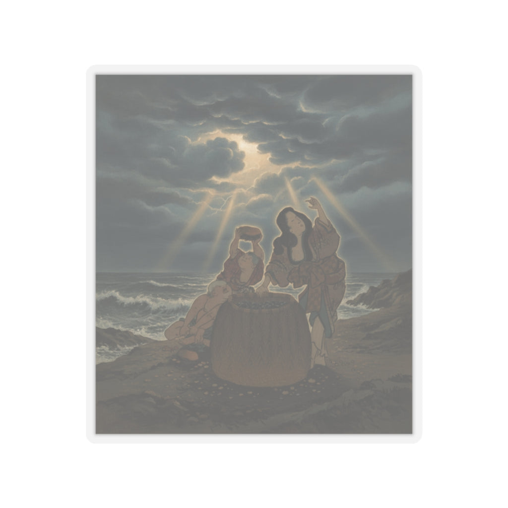 Dramatic Storm — Fisherwoman With A Basket And Two Boys — Kiss-Cut Sticker