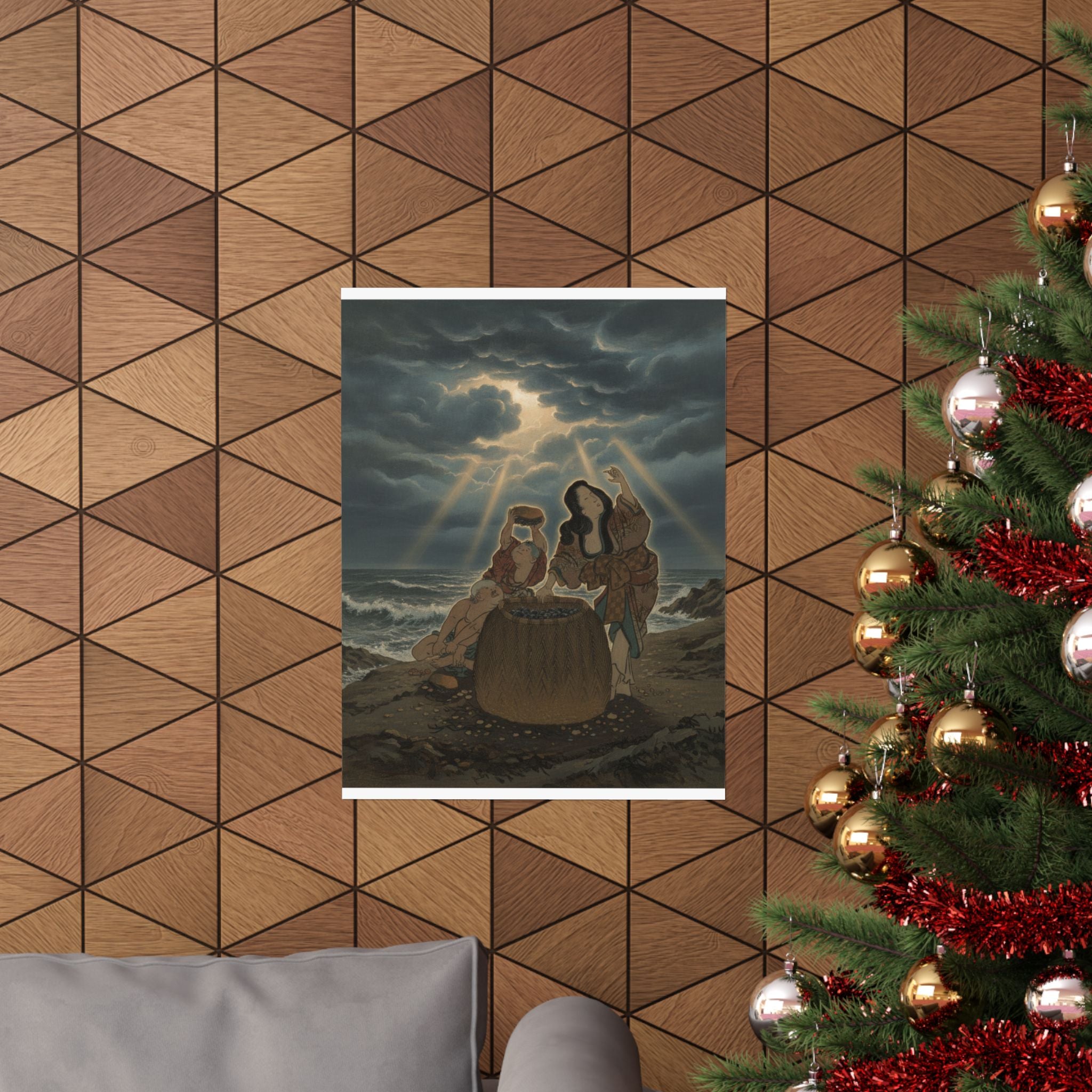 Dramatic Storm — Fisherwoman With A Basket And Two Boys — Matte Poster