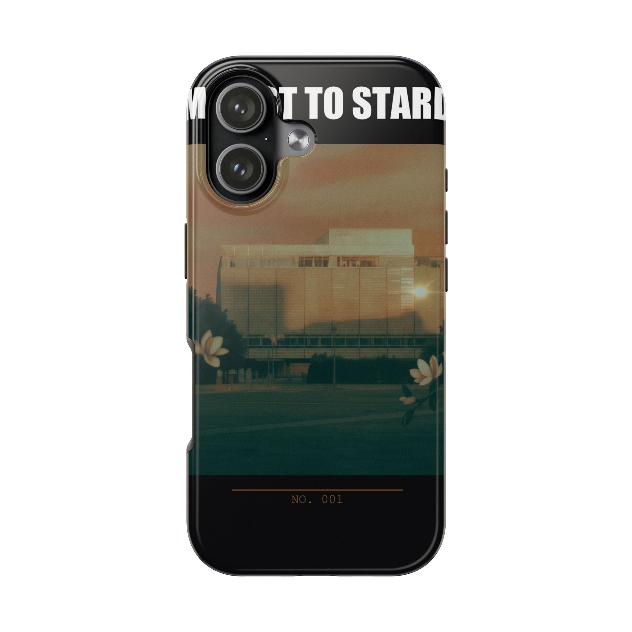 Dusk Brutalist Building and Daisies Photo Phone Case