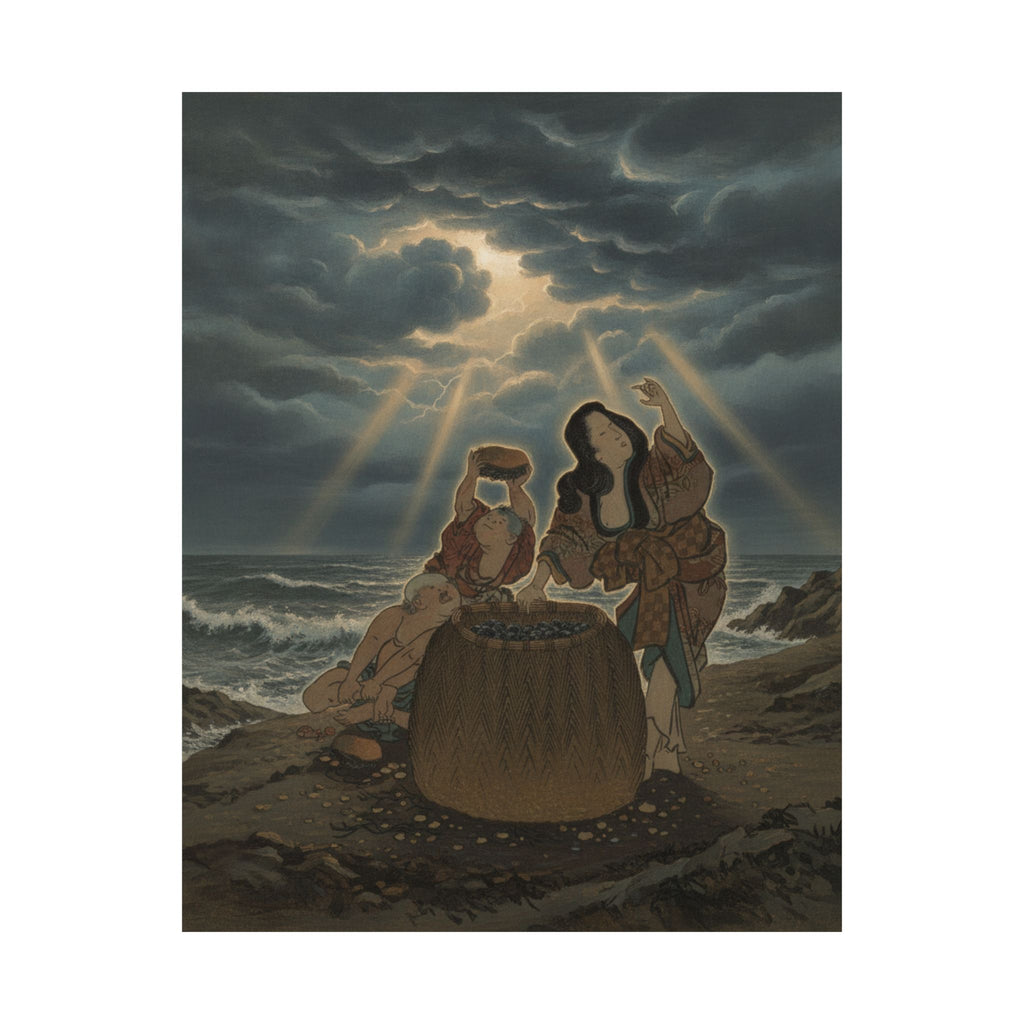 Dramatic Storm — Fisherwoman With A Basket And Two Boys — Matte Poster