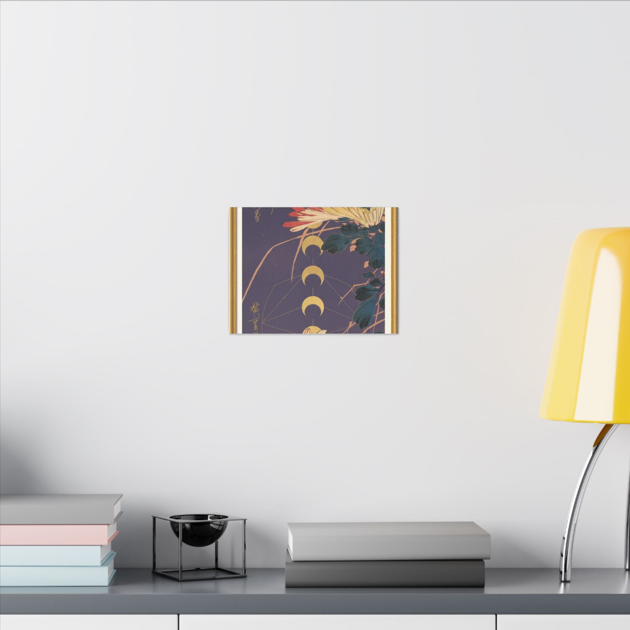 Chrysanthemum and Gold Moon Phases Woodblock Matte Canvas
