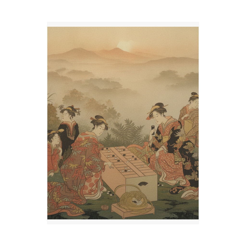 Scenic Nature — Two Young Women Playing A Game Of Sugoroku — Matte Poster