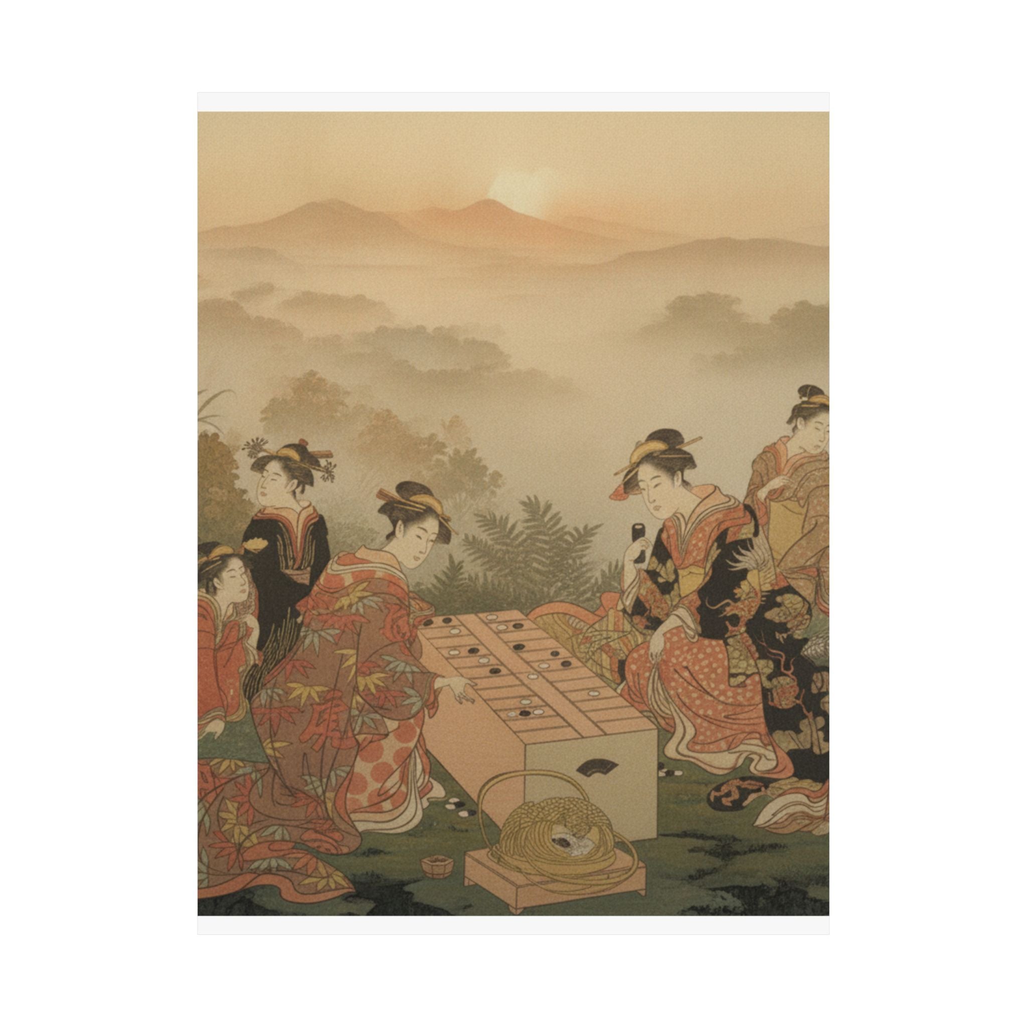 Scenic Nature — Two Young Women Playing A Game Of Sugoroku — Matte Poster