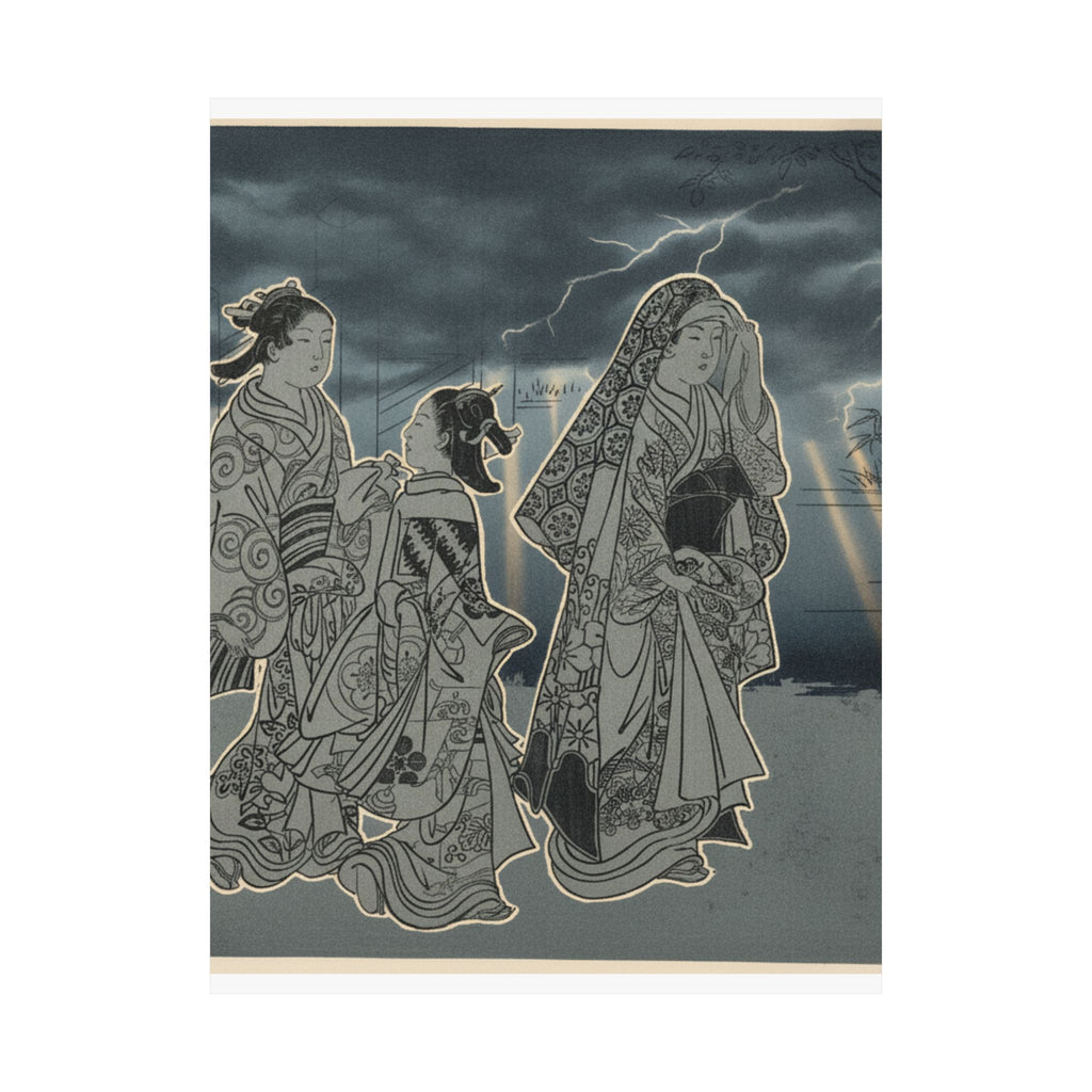 Dramatic Storm — A Courtesan Followed By Two Girl Attendants — Matte Poster