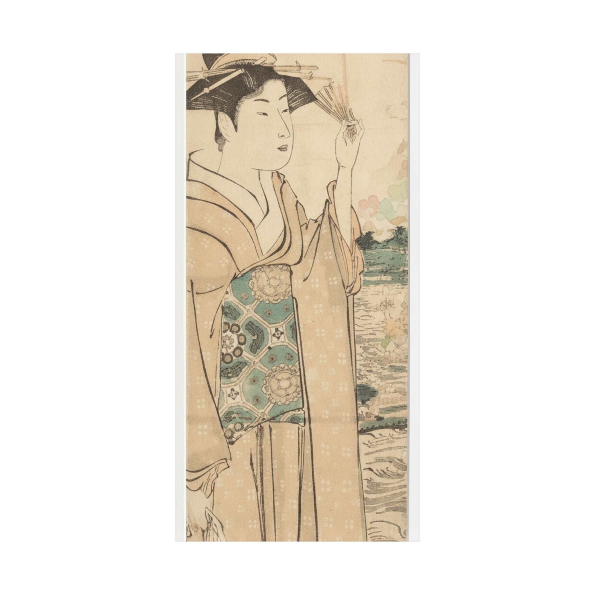 Watercolor — Woman With Fan On The Banks Of The Sumida River — Matte Poster