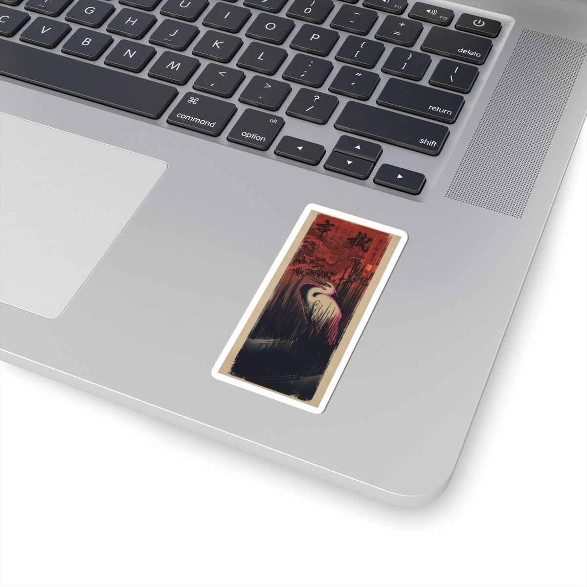 Japanese Street — White Heron Standing Among Reeds — Kiss-Cut Sticker