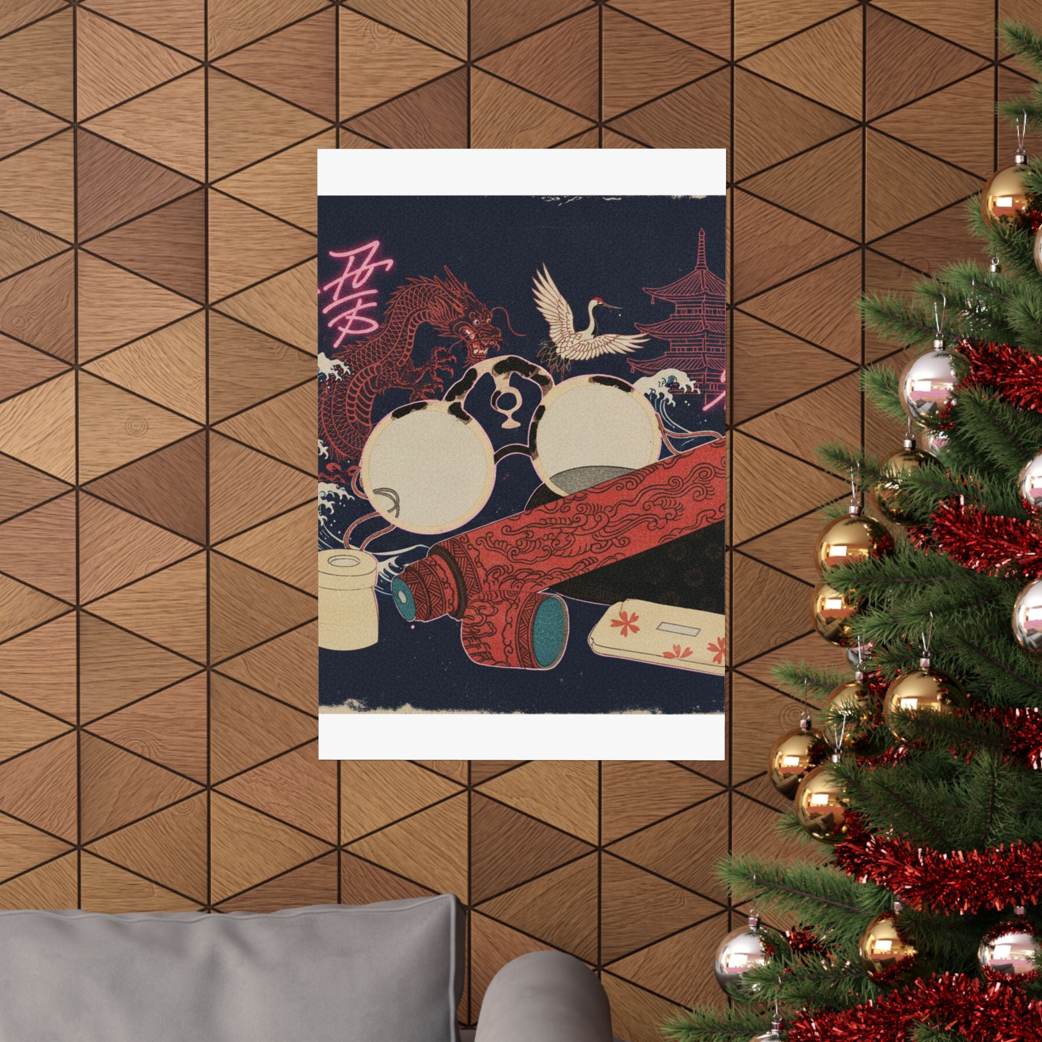 Japanese Street — Spectacles And Telescope With Cases — Matte Poster