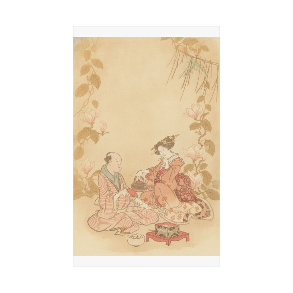 Southern Sunset — Woman Entertaining Her Guest With New Year Wine — Matte Poster