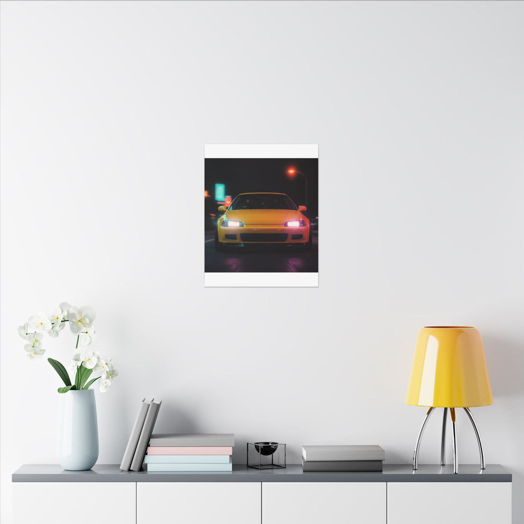 Neon Night JDM Yellow Coupe Street Matte Canvas