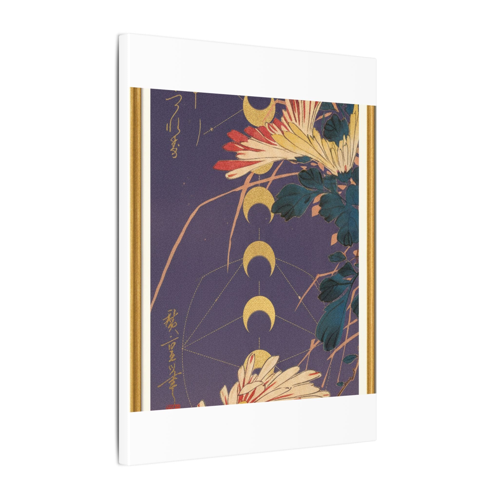 Chrysanthemum and Gold Moon Phases Woodblock Matte Canvas