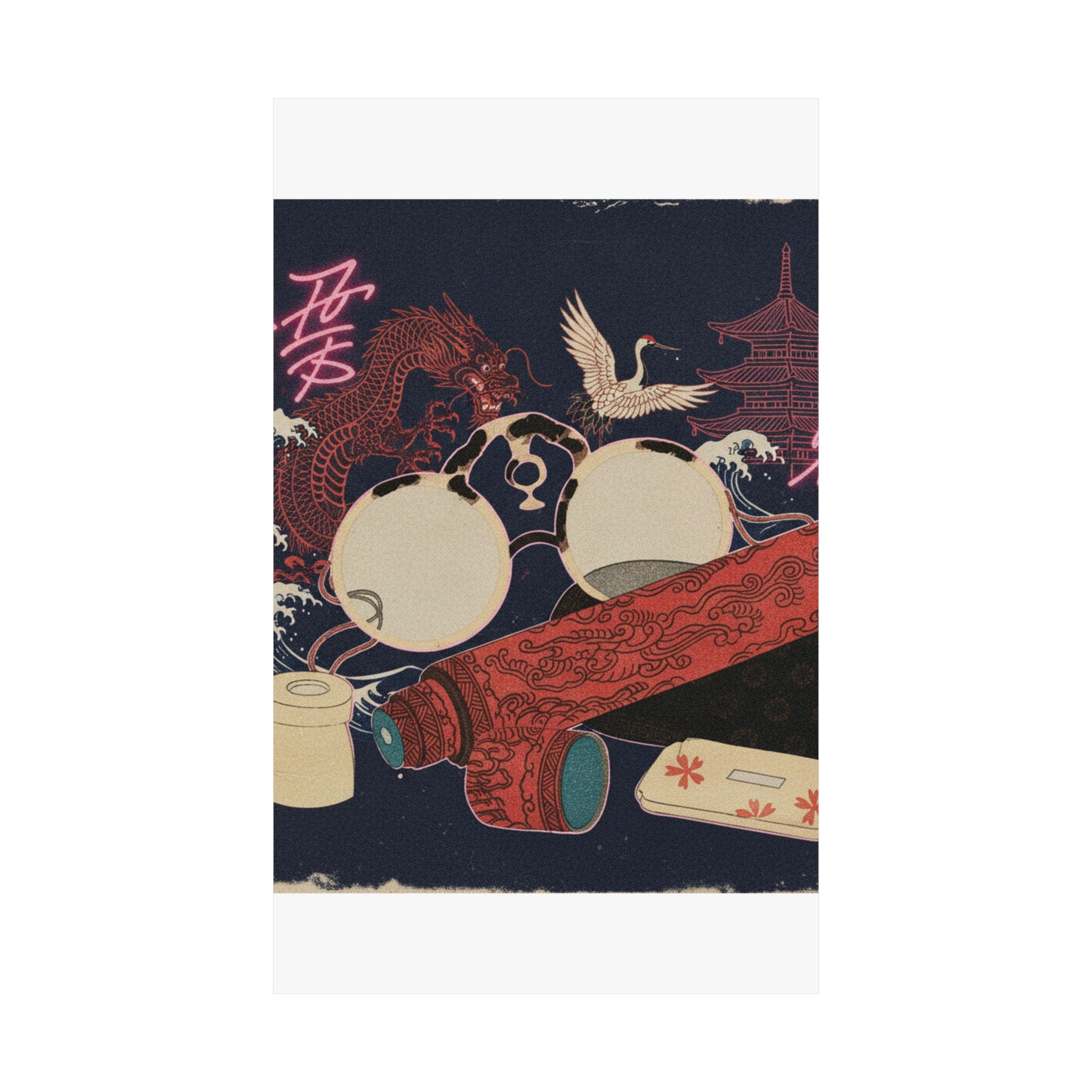 Japanese Street — Spectacles And Telescope With Cases — Matte Poster