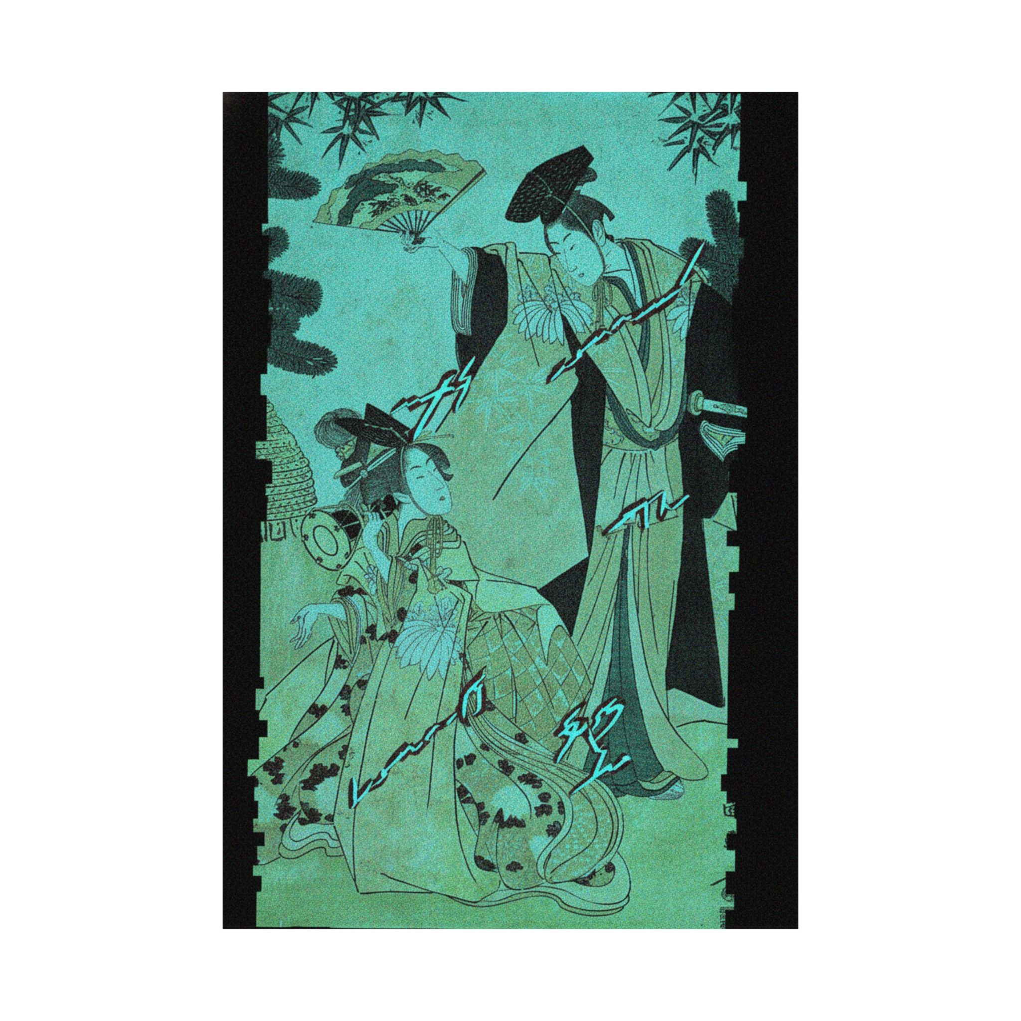 Glitch Culture — Young Lady With Drum And Man With Fan Saluting Her — Matte Poster