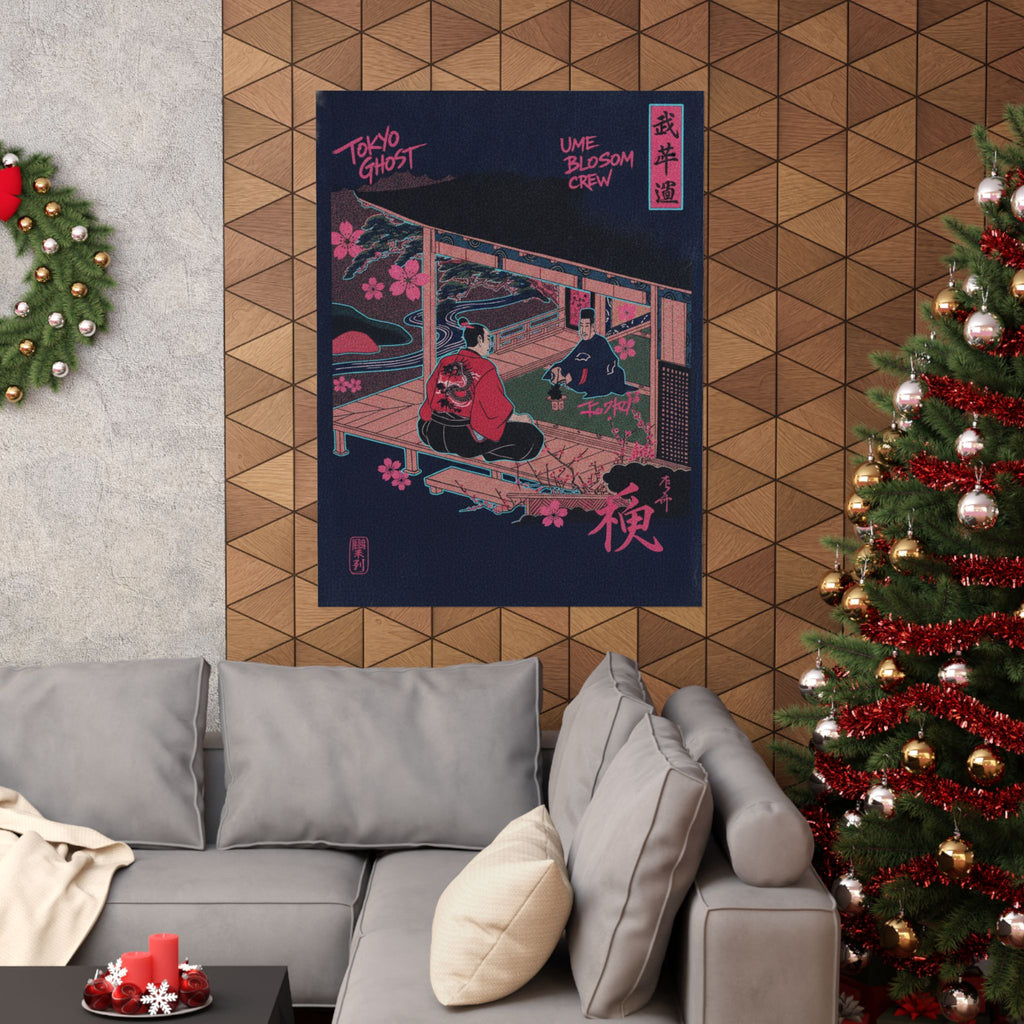 Japanese Street — Samurai Admiring Pine-Tree And Plum Blossoms — Matte Poster