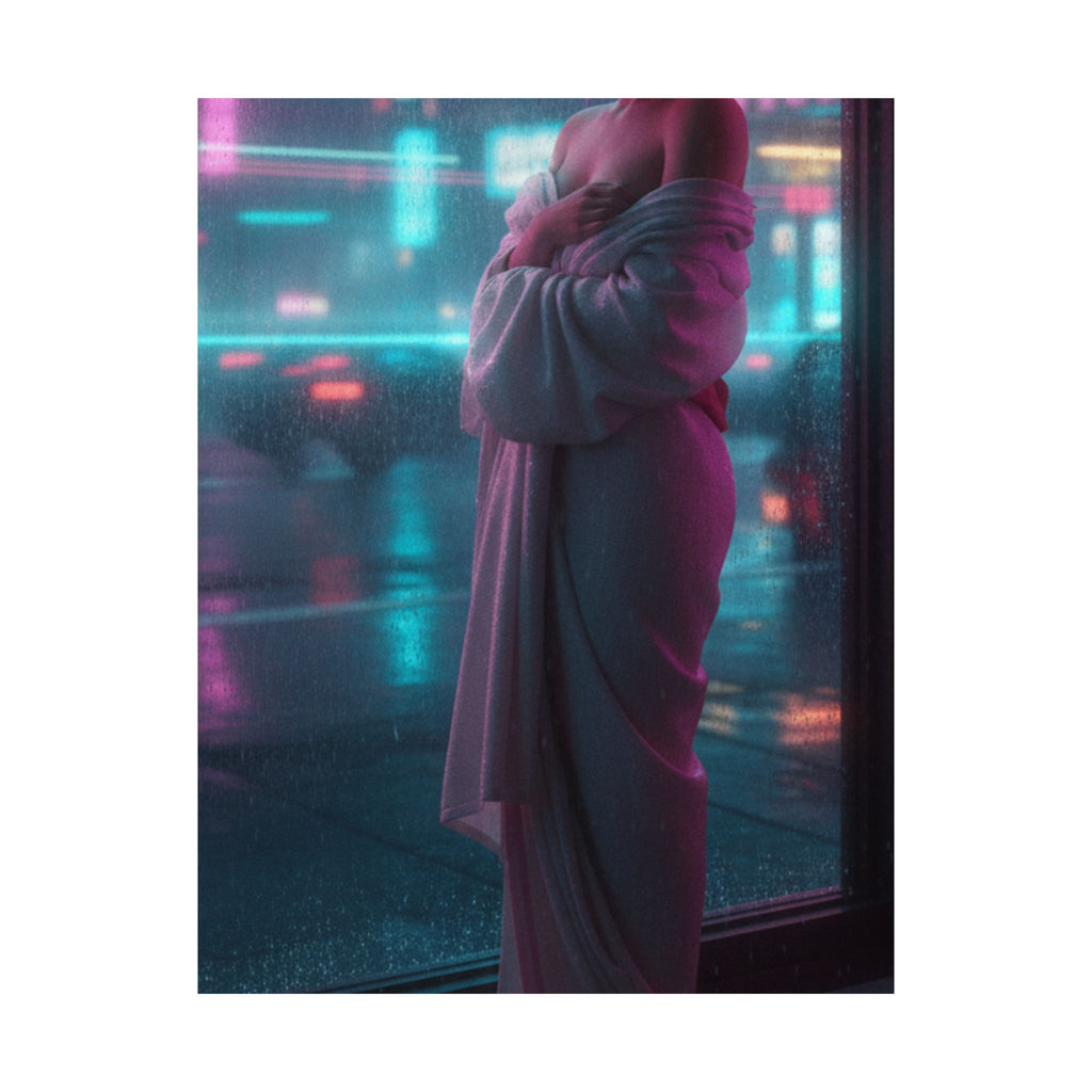 Neon Noir — Girl Drying Herself After Her Bath — Matte Poster