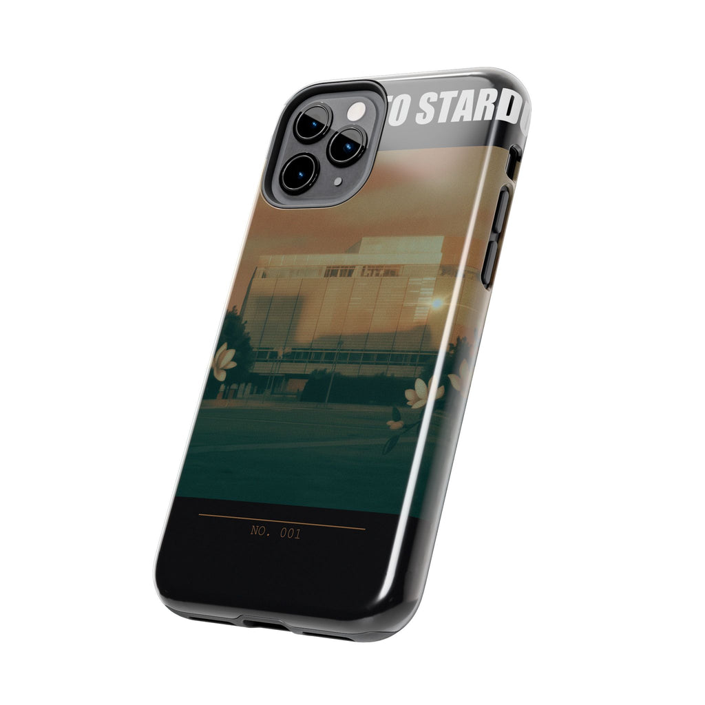 Dusk Brutalist Building and Daisies Photo Phone Case