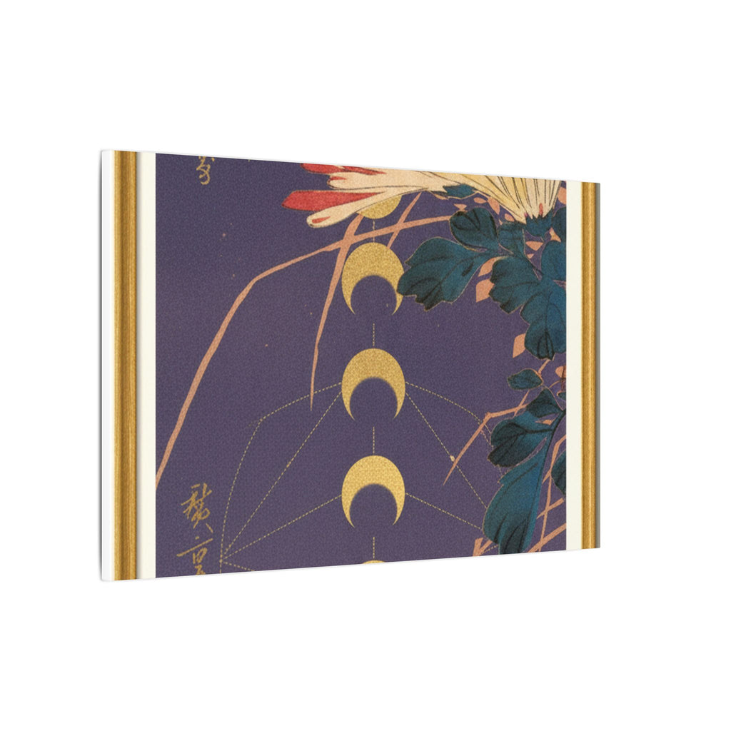Chrysanthemum and Gold Moon Phases Woodblock Matte Canvas