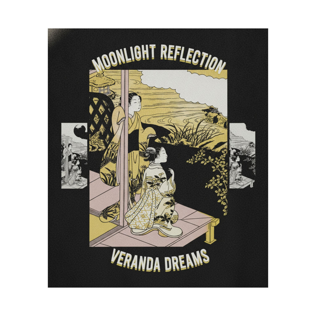 Streetwear Collage — Two Girls On A Veranda Beside A Stream With The Moon — Matte Poster