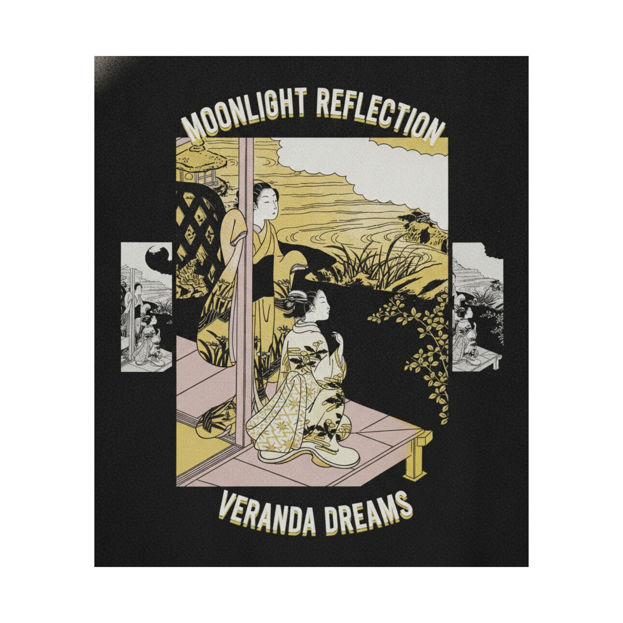 Streetwear Collage — Two Girls On A Veranda Beside A Stream With The Moon — Matte Poster