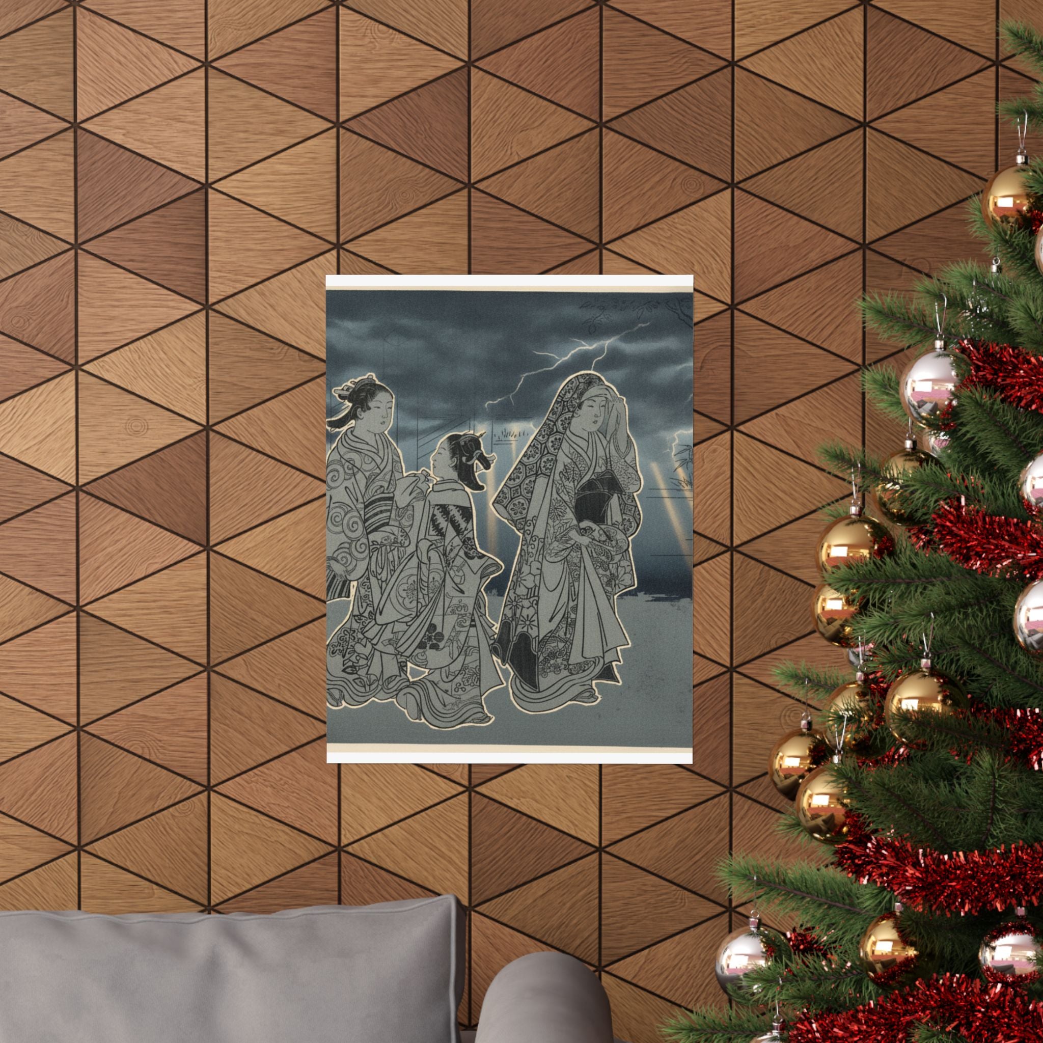Dramatic Storm — A Courtesan Followed By Two Girl Attendants — Matte Poster