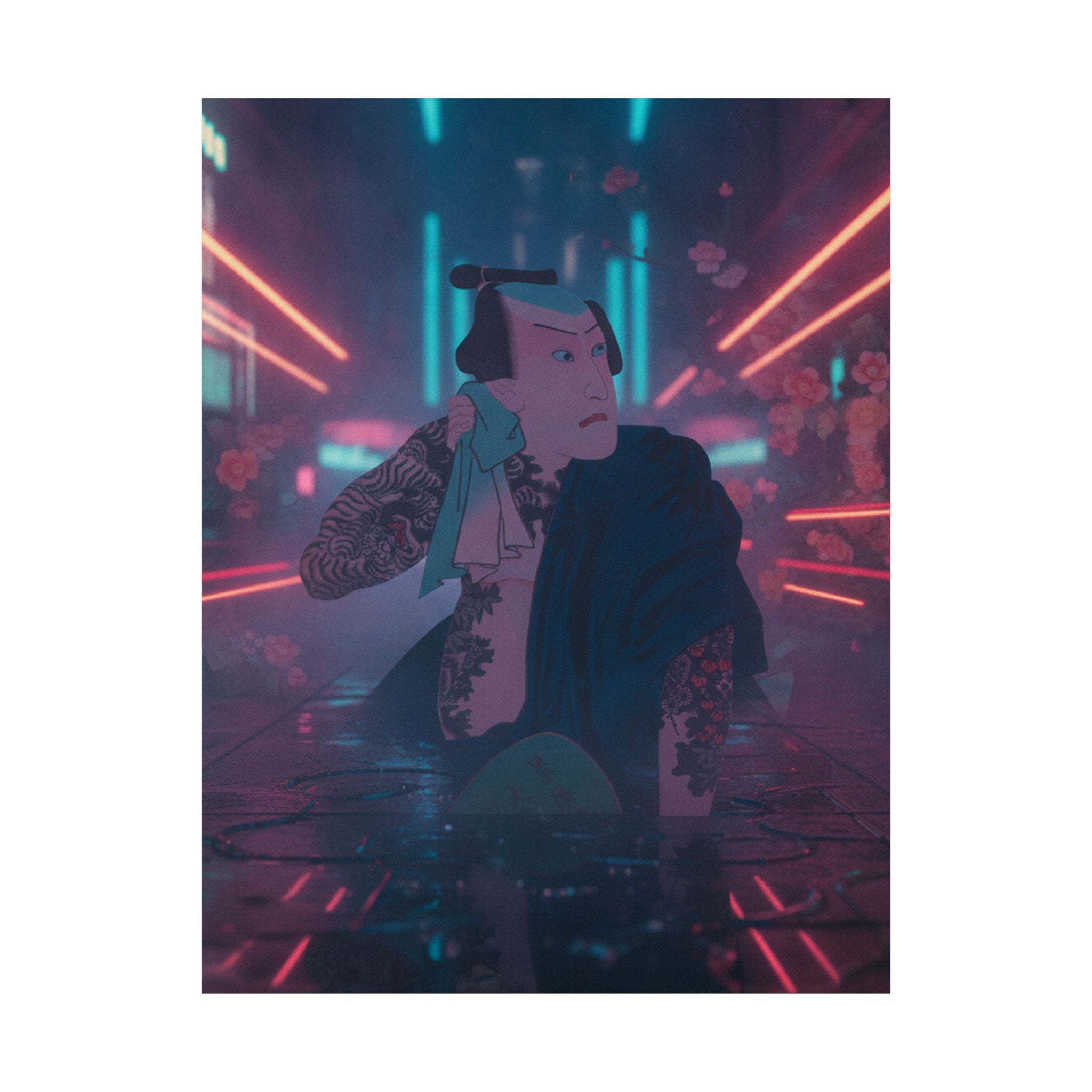 Neon Noir — The Actor Kawarazaki Gonjūrō I As Ude No Kisaburō, Likened To Wu Song The Asceti — Matte Poster