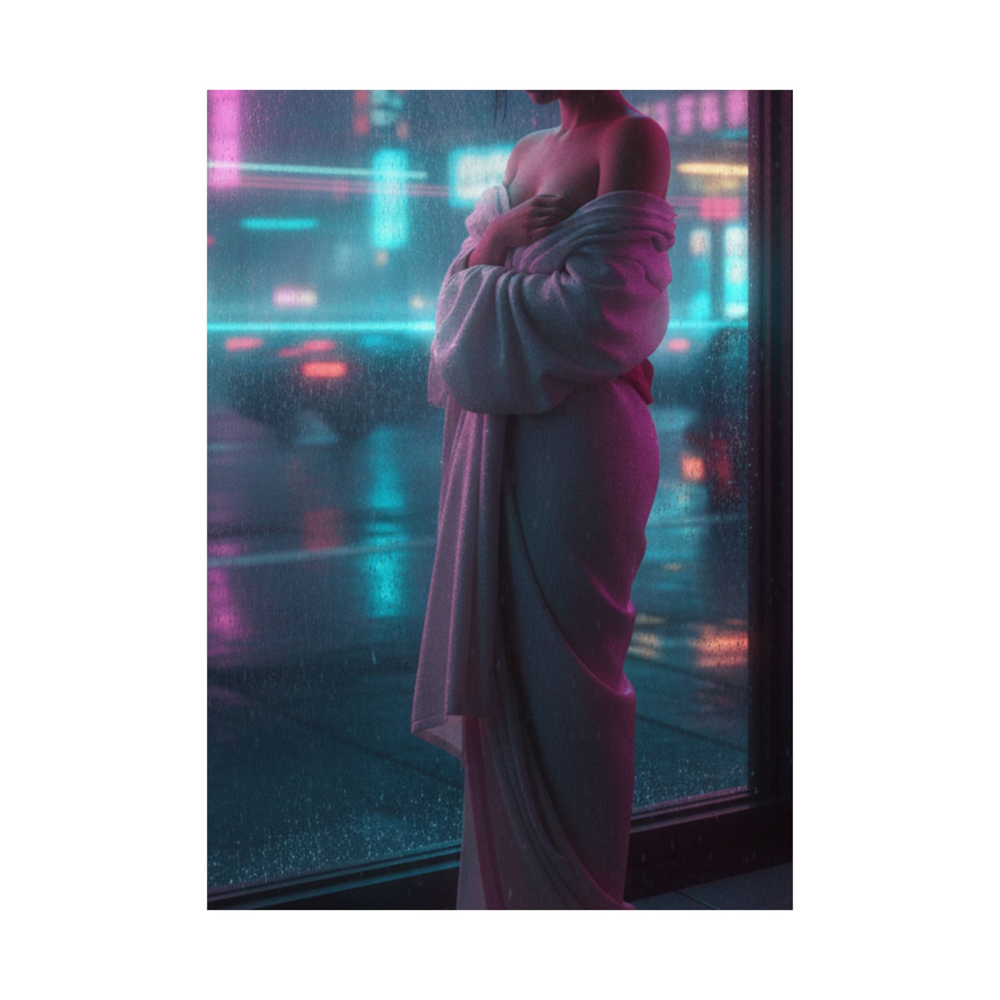 Neon Noir — Girl Drying Herself After Her Bath — Matte Poster