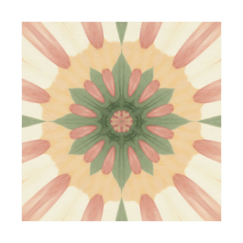 Peach and Sage Floral Kaleidoscope Mandala Poster