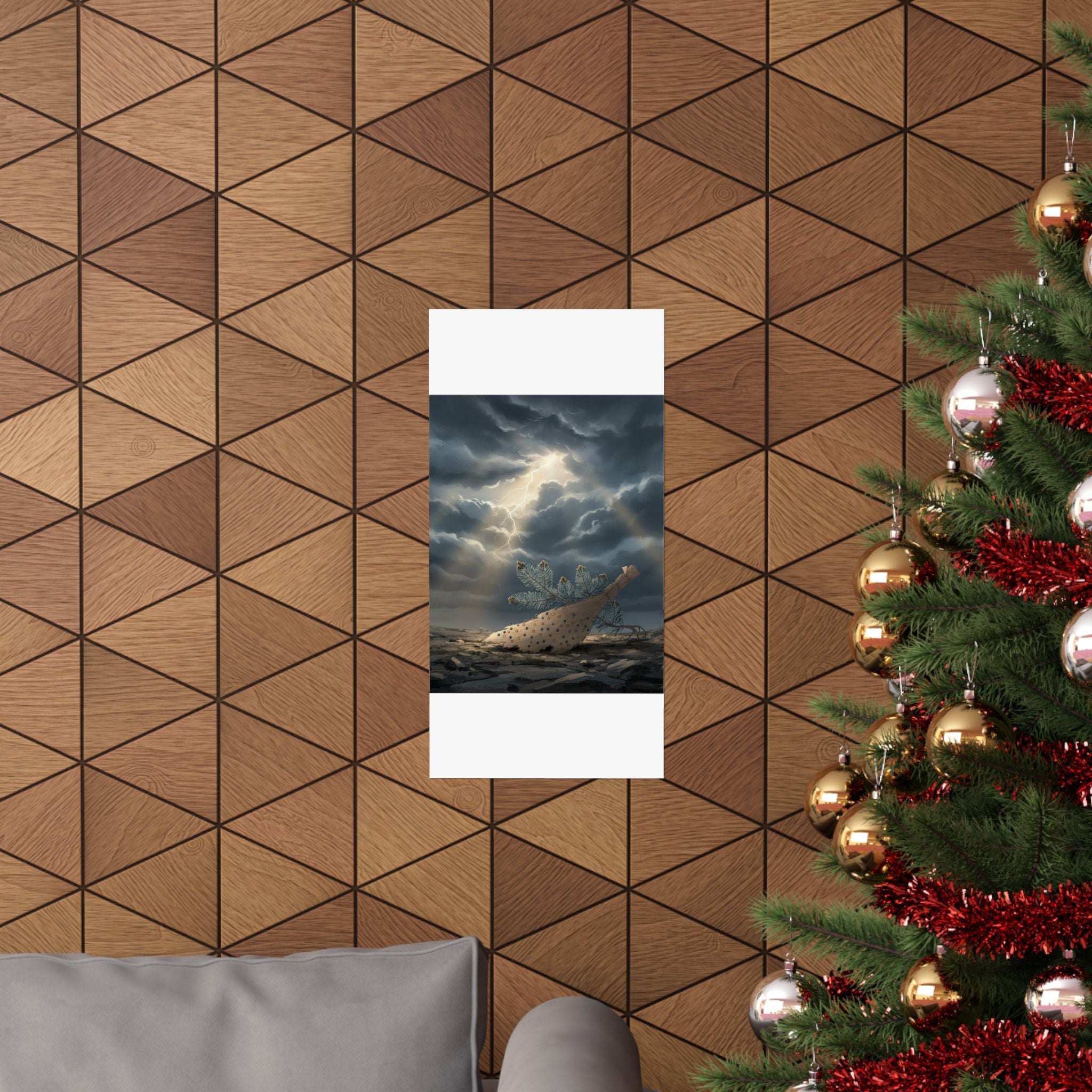 Dramatic Storm — Young Pine Tree And Jeweled Broom — Matte Poster