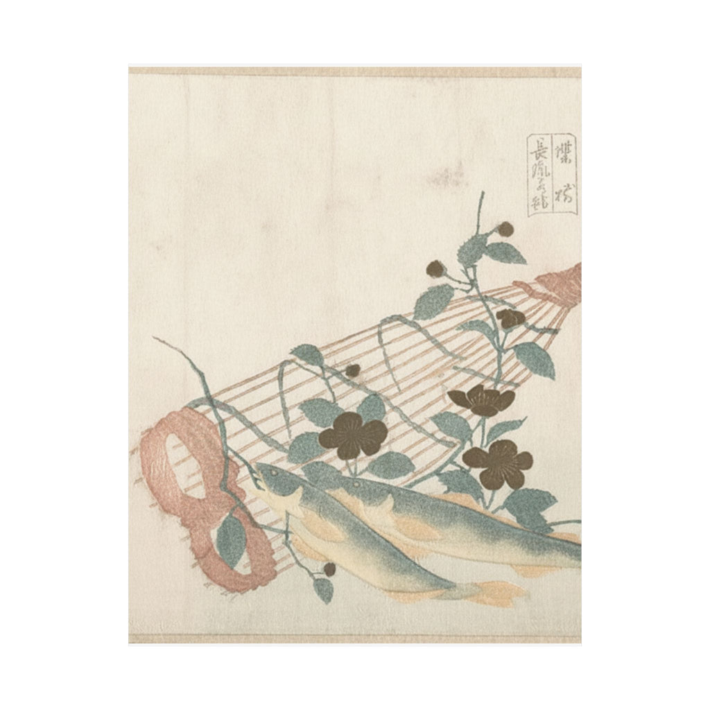 Botanical — Sweet Fishes Of The Nagara River, With Baskets And Flowers — Matte Poster