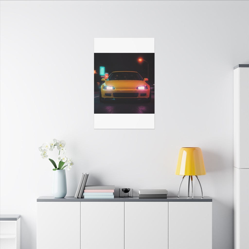 Neon Night JDM Yellow Coupe Street Matte Canvas