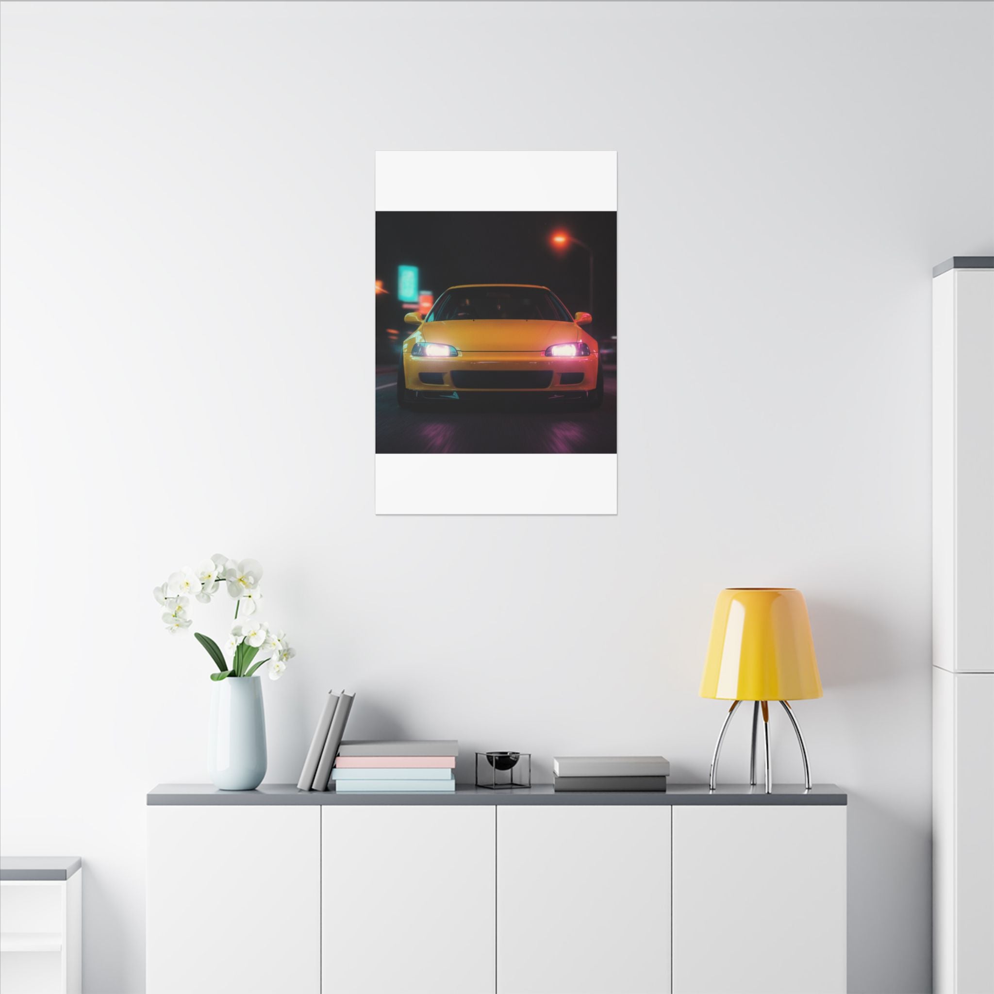 Neon Night JDM Yellow Coupe Street Matte Canvas