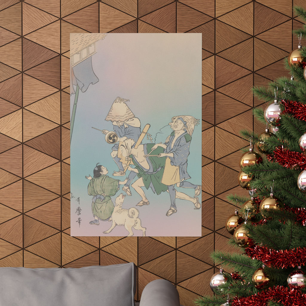 Affirmation — Three Revelers Of The Lower Classes, Wearing Komuso Hats, With Small Boy And Dog — Matte Poster