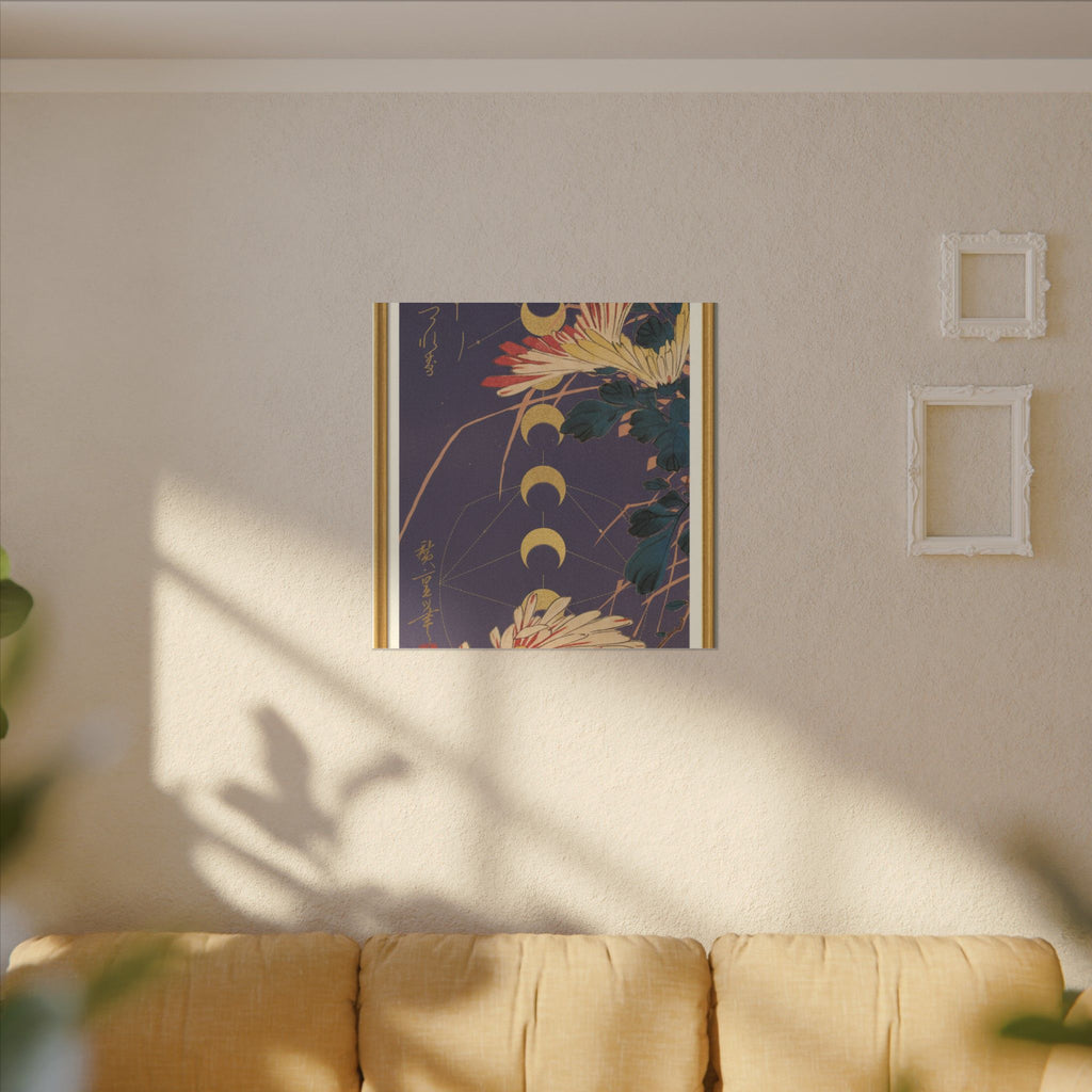 Chrysanthemum and Gold Moon Phases Woodblock Matte Canvas