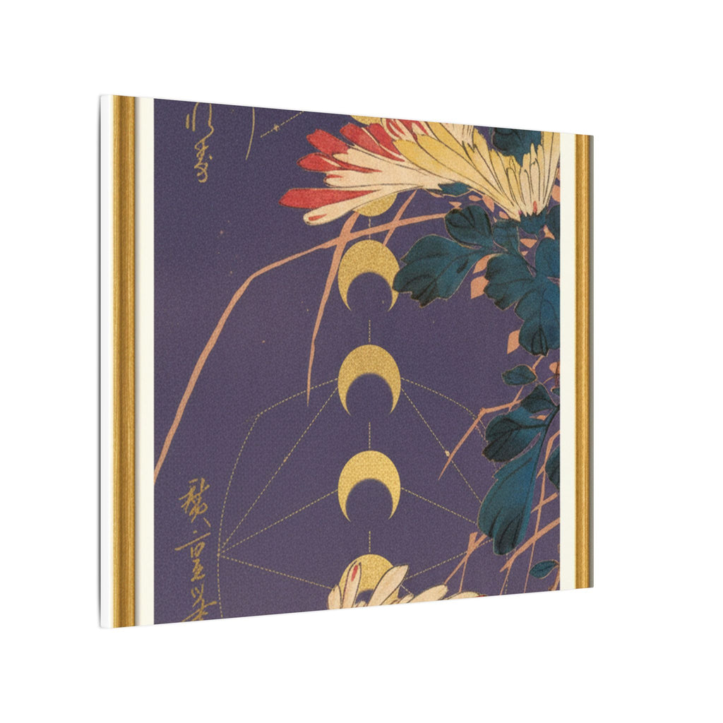 Chrysanthemum and Gold Moon Phases Woodblock Matte Canvas