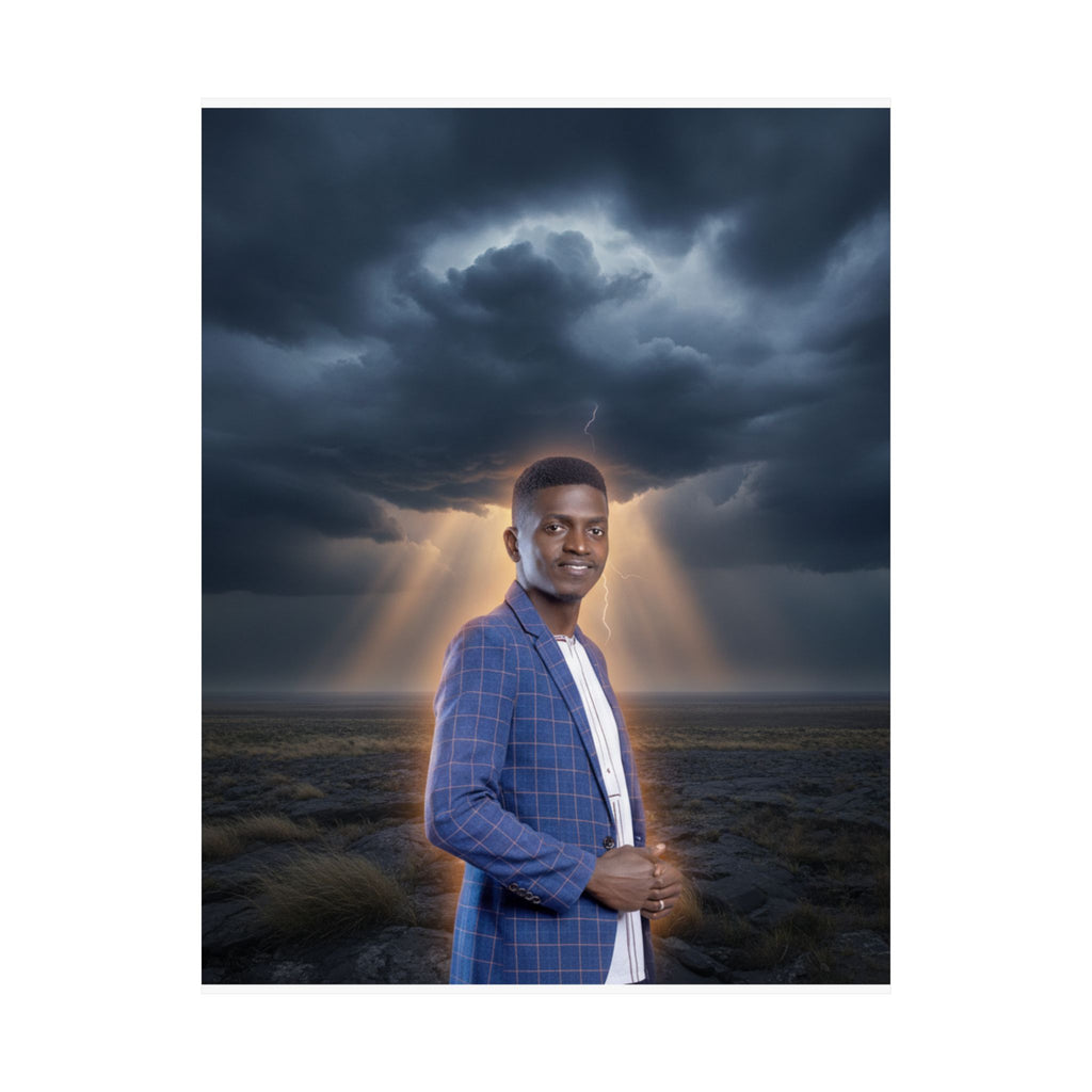 Smiling Man Blue Check Blazer Storm Sunrays Matte Poster