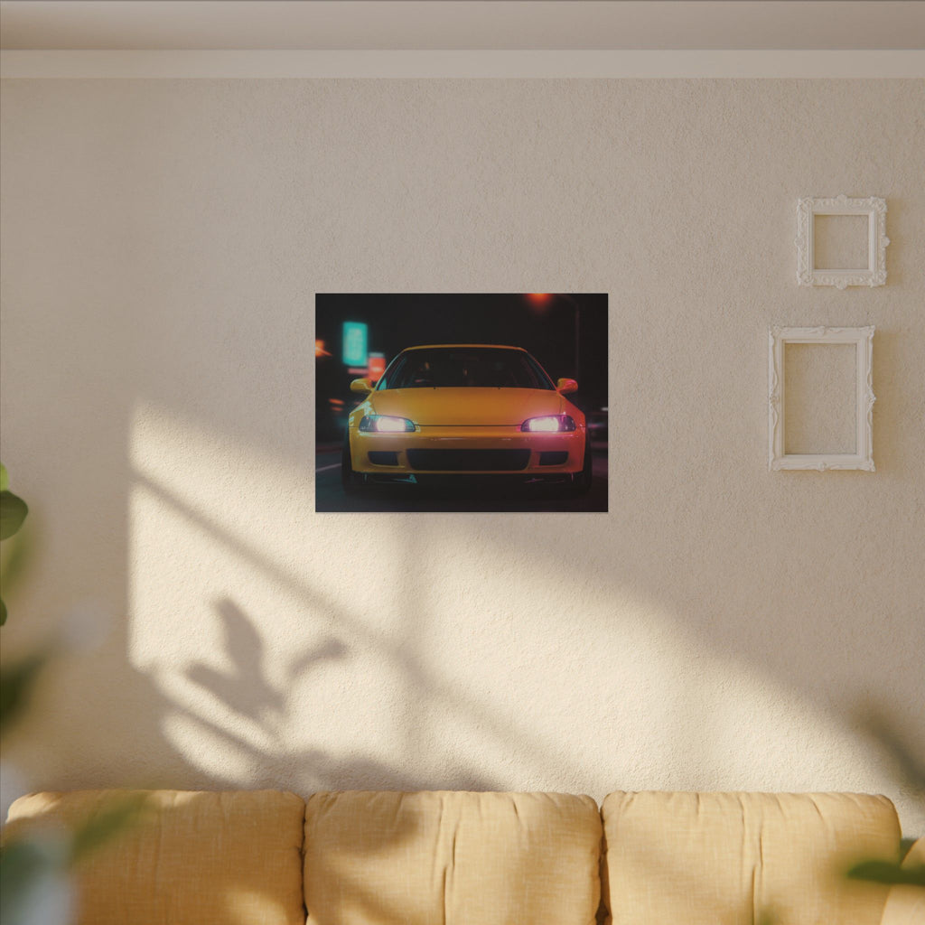Neon Night JDM Yellow Coupe Street Matte Canvas